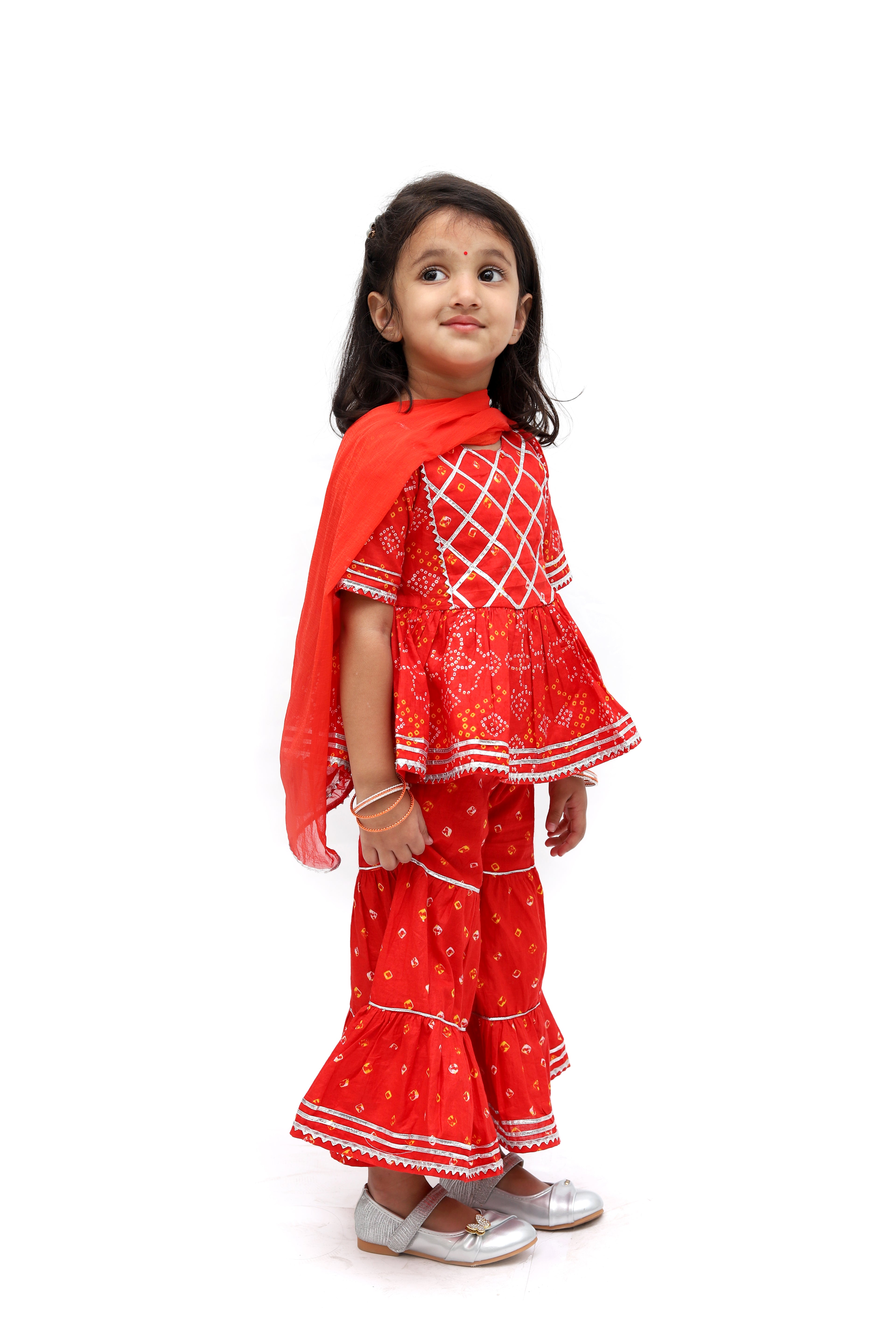 Red Cotton Bandhani Sharara Set