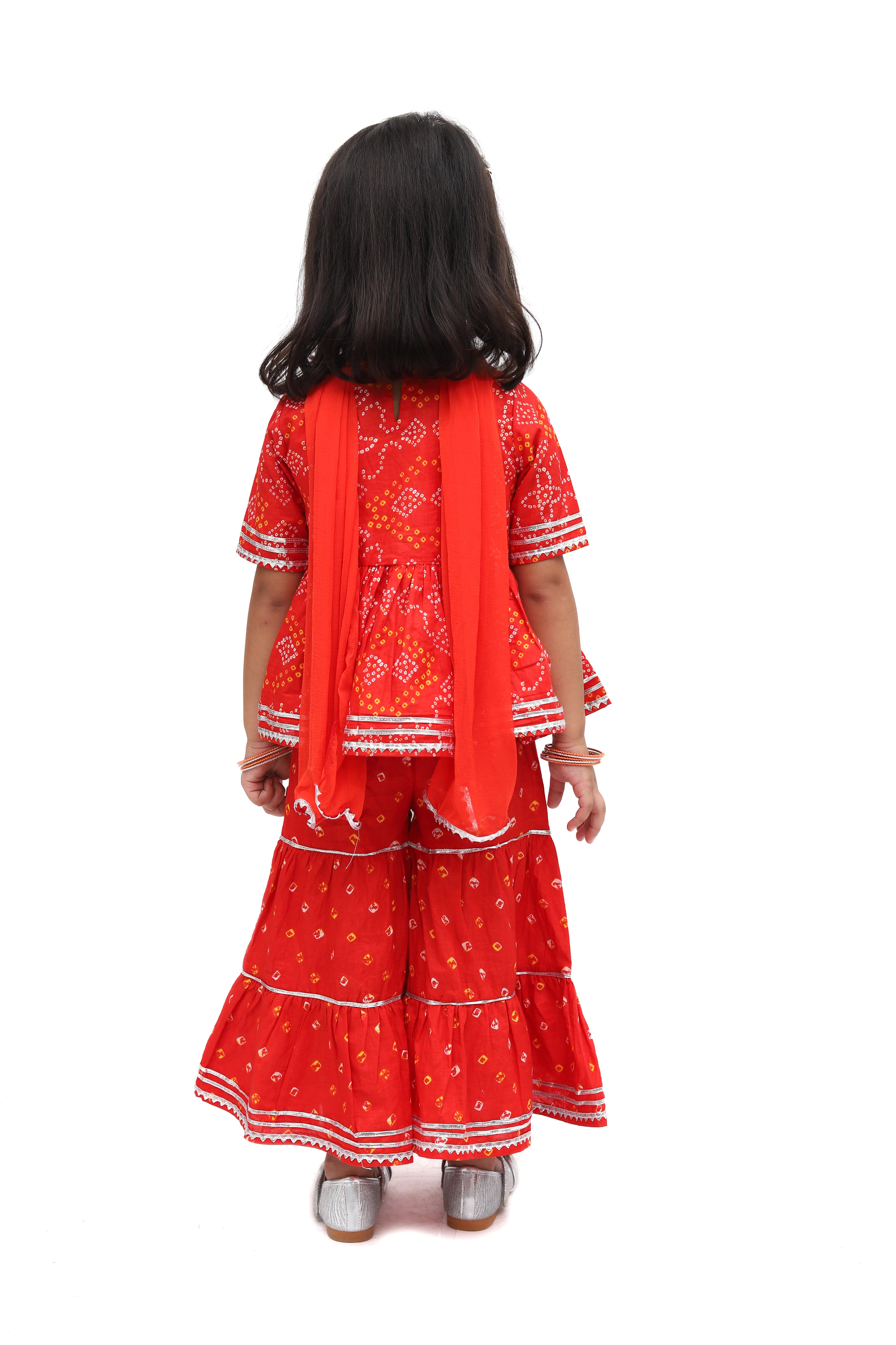 Red Cotton Bandhani Sharara Set