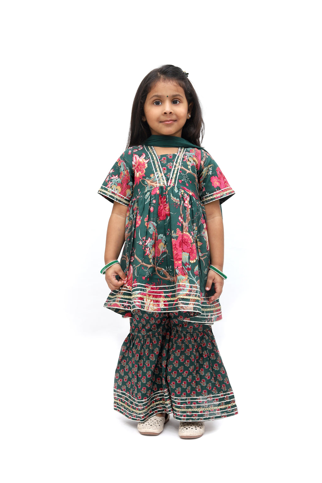 Green Cotton Floral Sharara Set