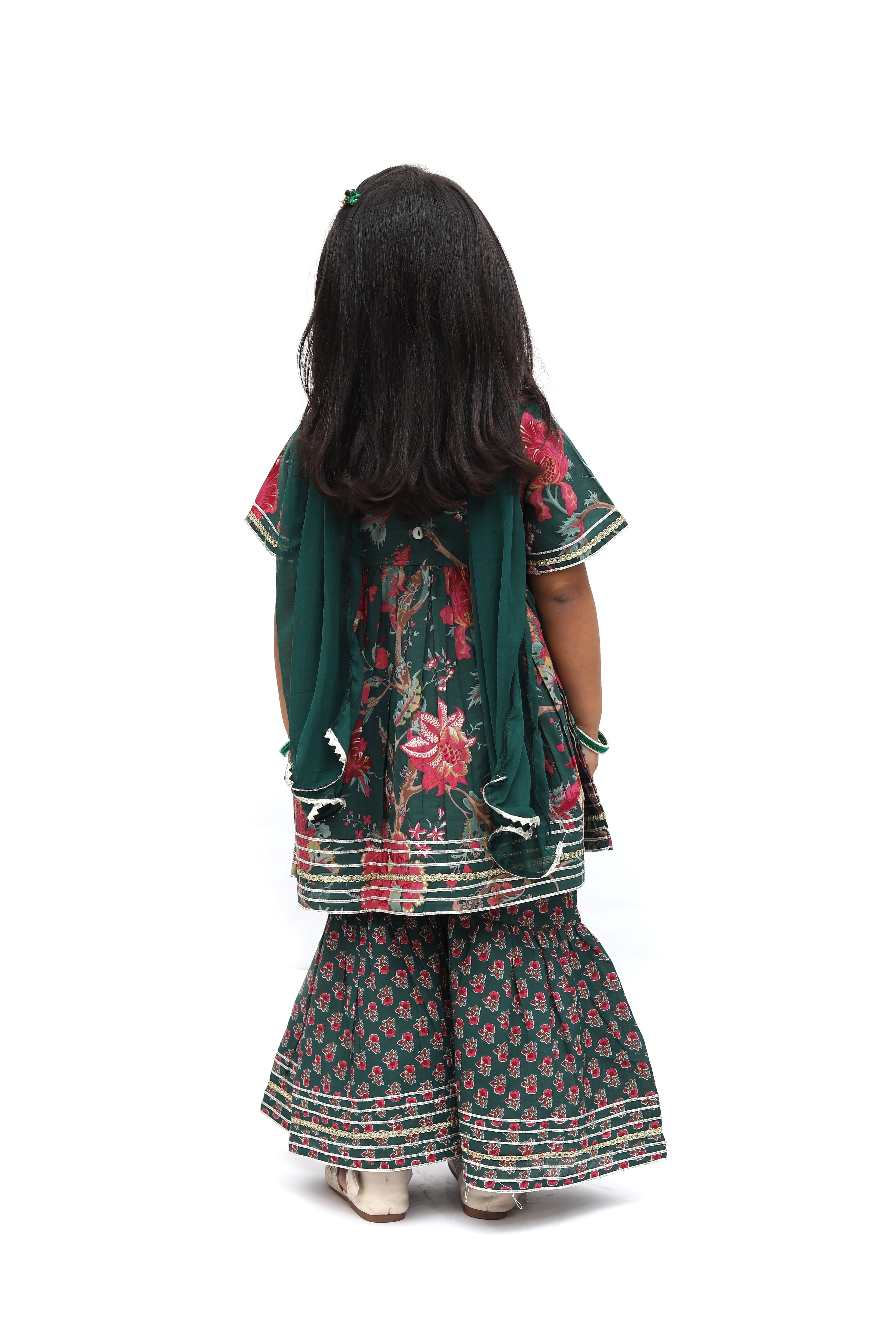 Green Cotton Floral Sharara Set