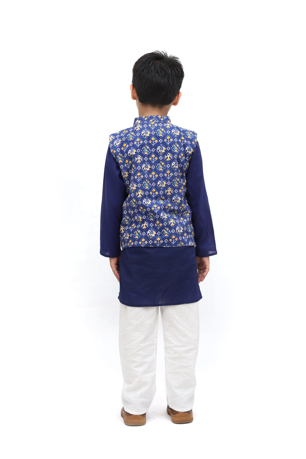 Blue Cotton Printed Nehru Jacket Kurta Set