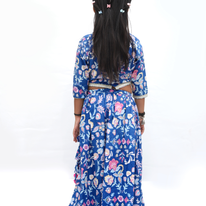 Blue Cotton Floral Lehenga Set