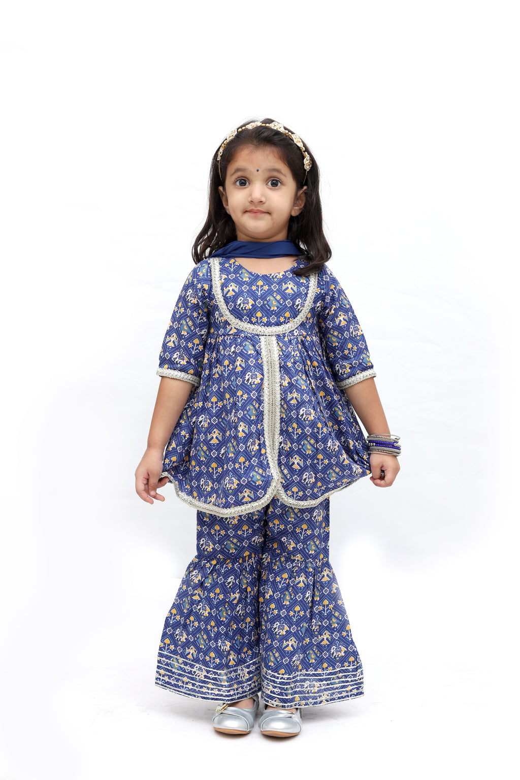 Blue Cotton Printed Sharara Set