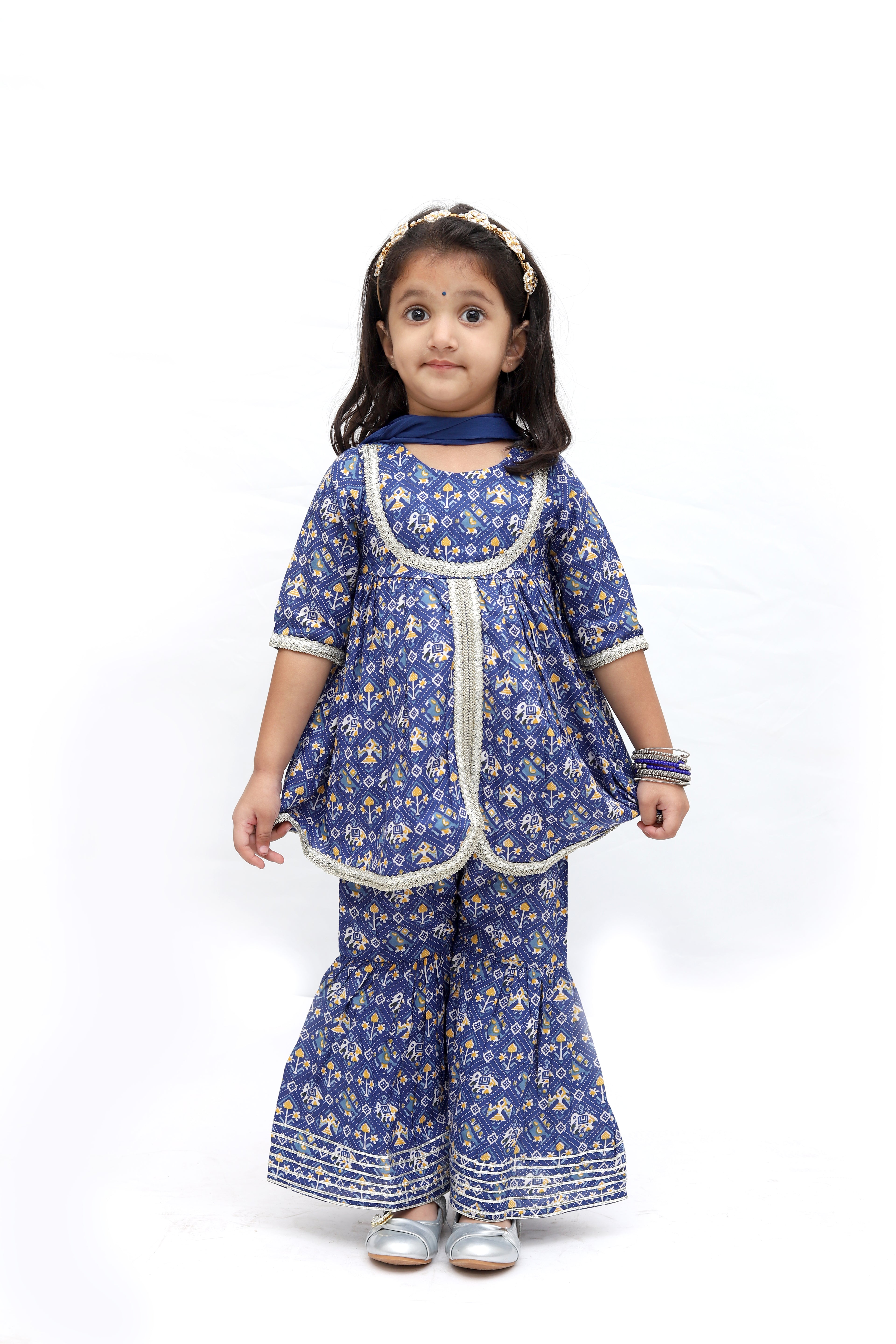 Blue Cotton Printed Sharara Set