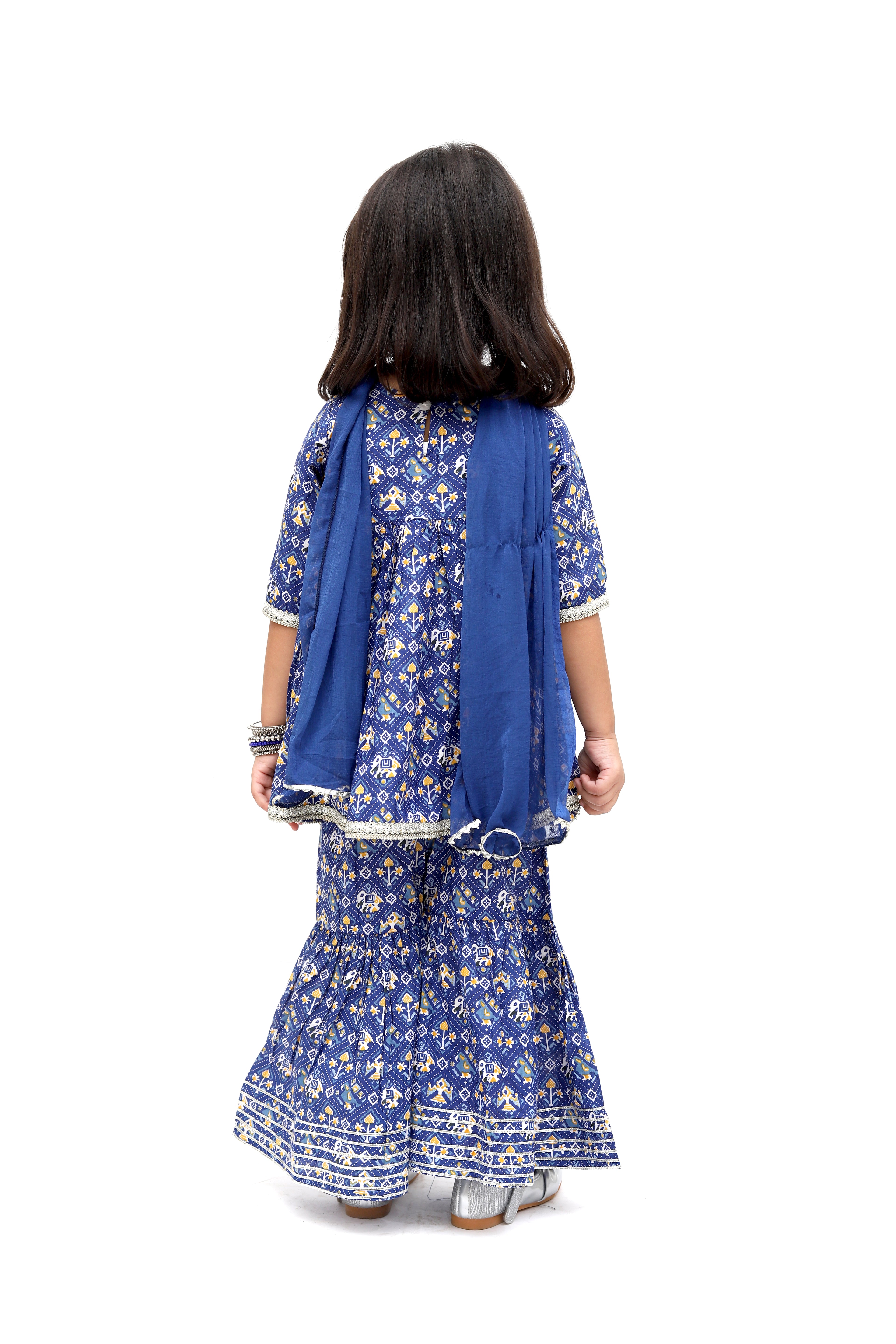 Blue Cotton Printed Sharara Set