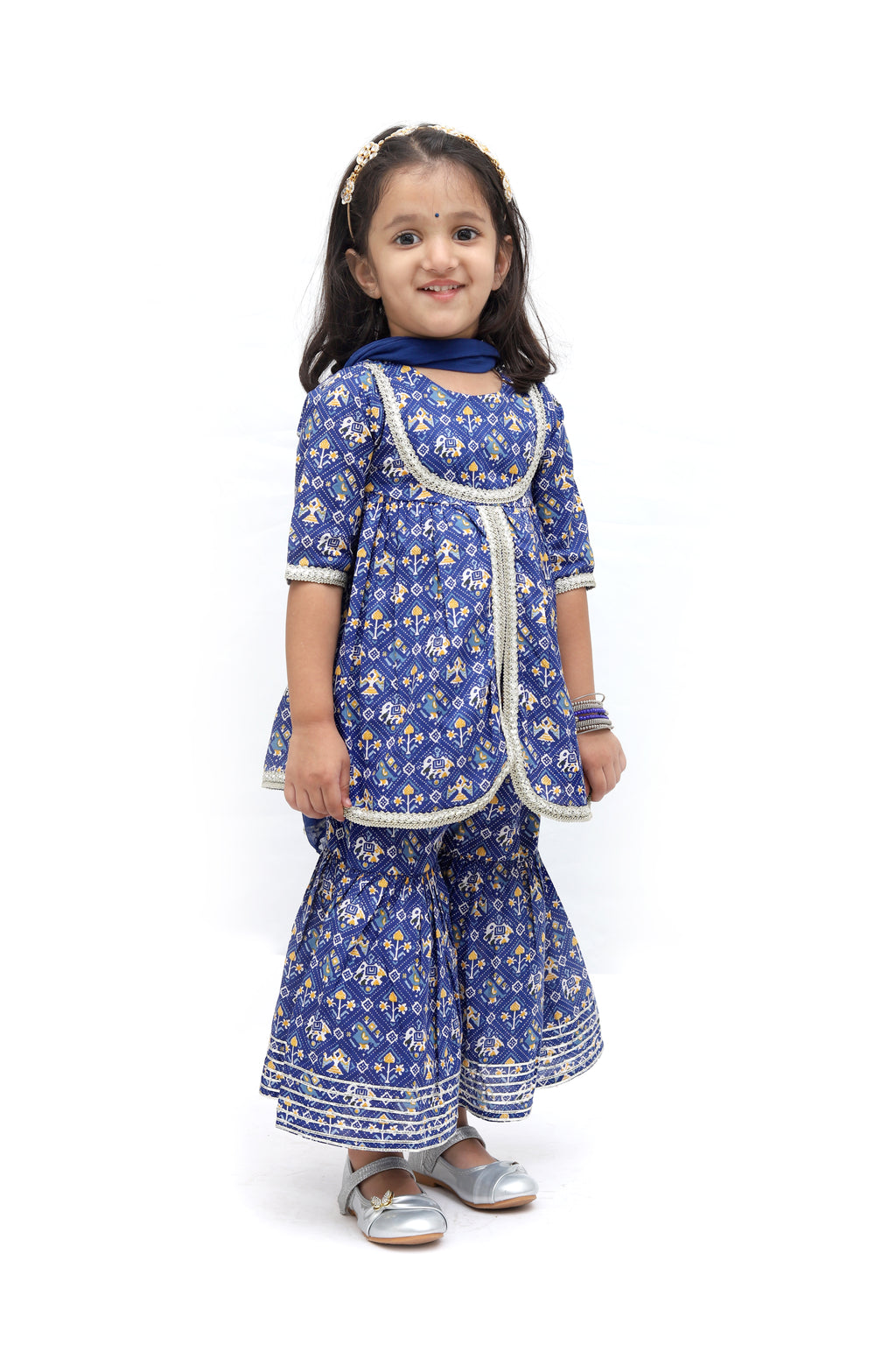 Blue Cotton Printed Sharara Set