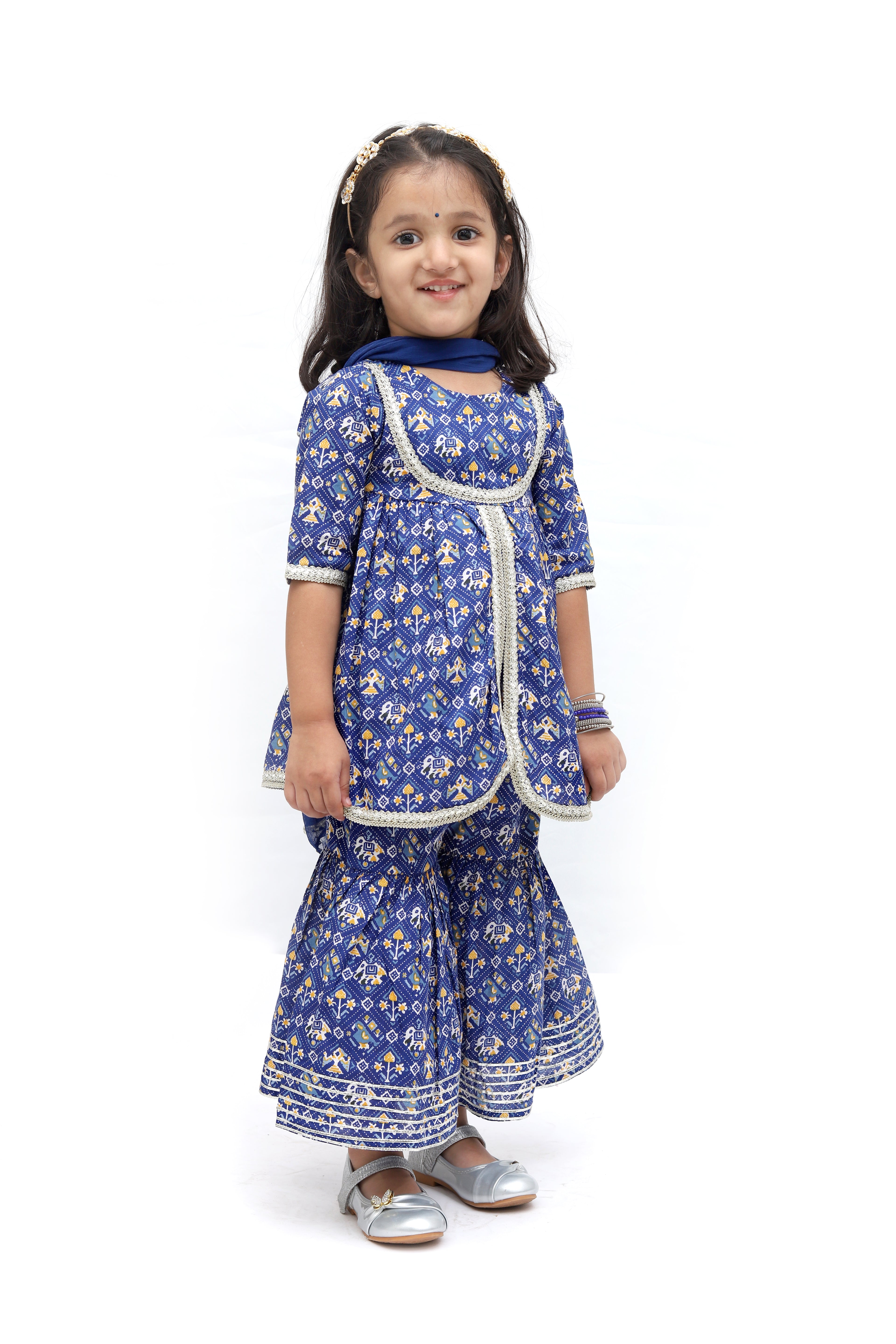 Blue Cotton Printed Sharara Set
