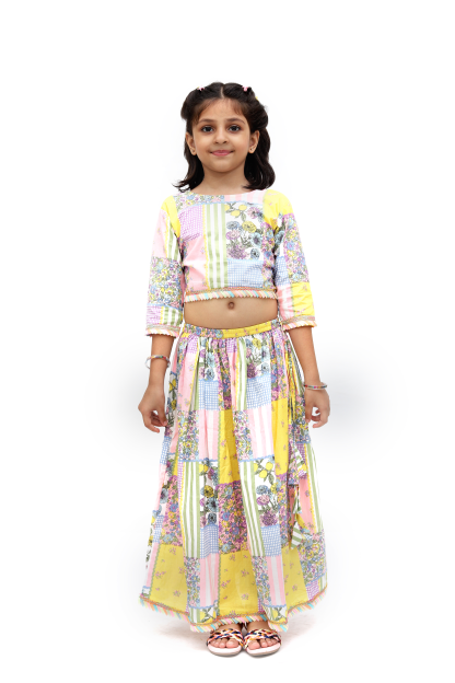 Yellow Patchwork Cotton Lehenga Set