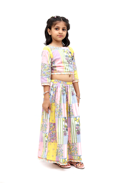 Yellow Patchwork Cotton Lehenga Set