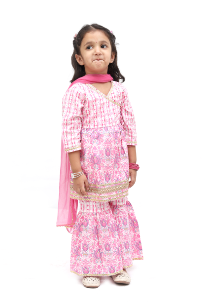 Pink Printed Cotton Sharara Set
