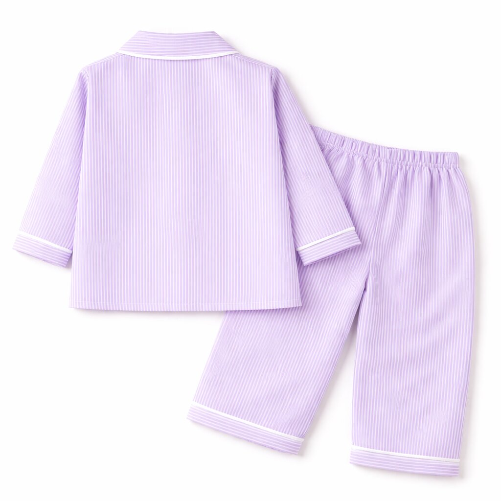Lavender Striped Cotton Night Suit with Butterfly Patch for Girls