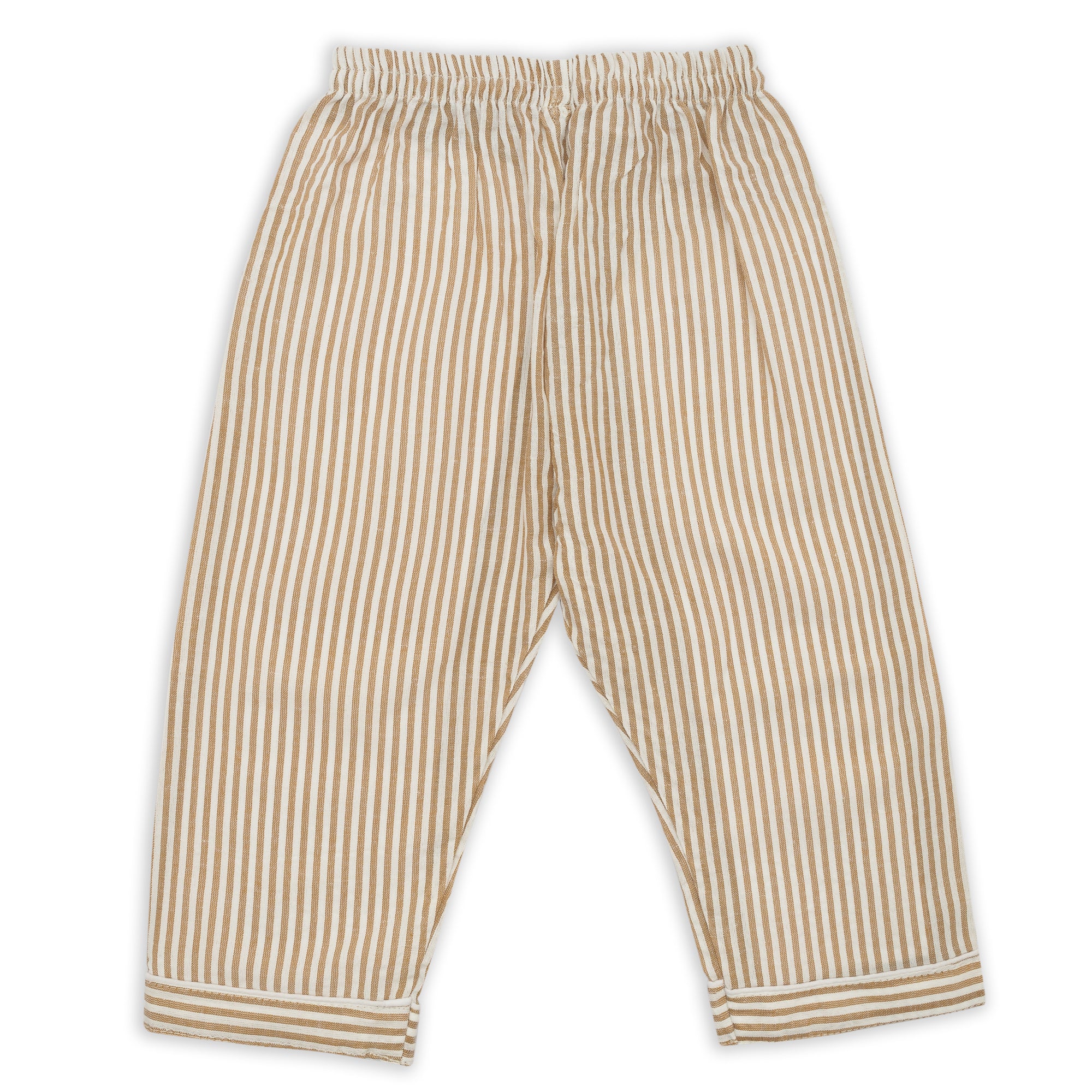 Beige Cotton Striped Teddy Patch Nightsuit Set