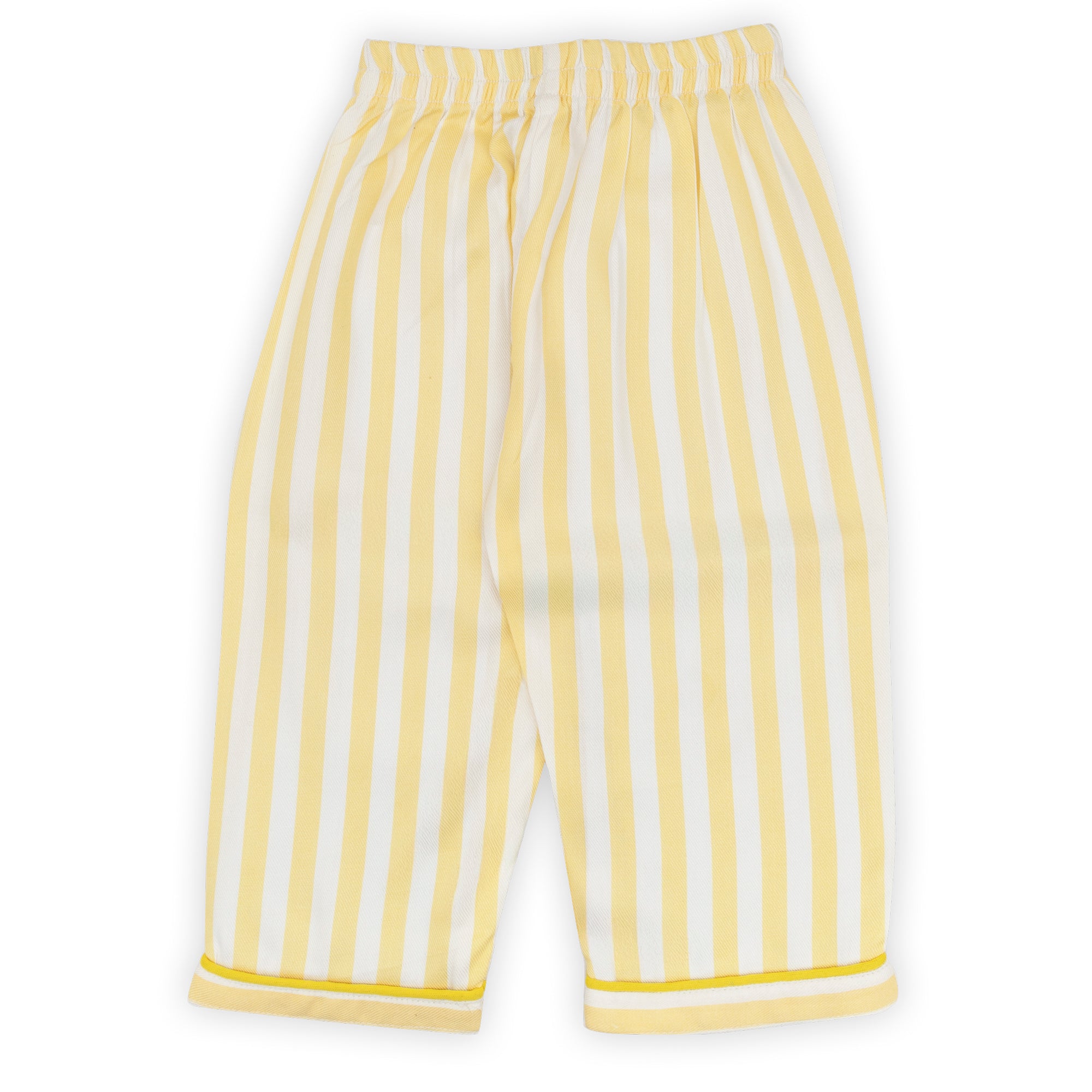 Yellow and white striped pants on a white background