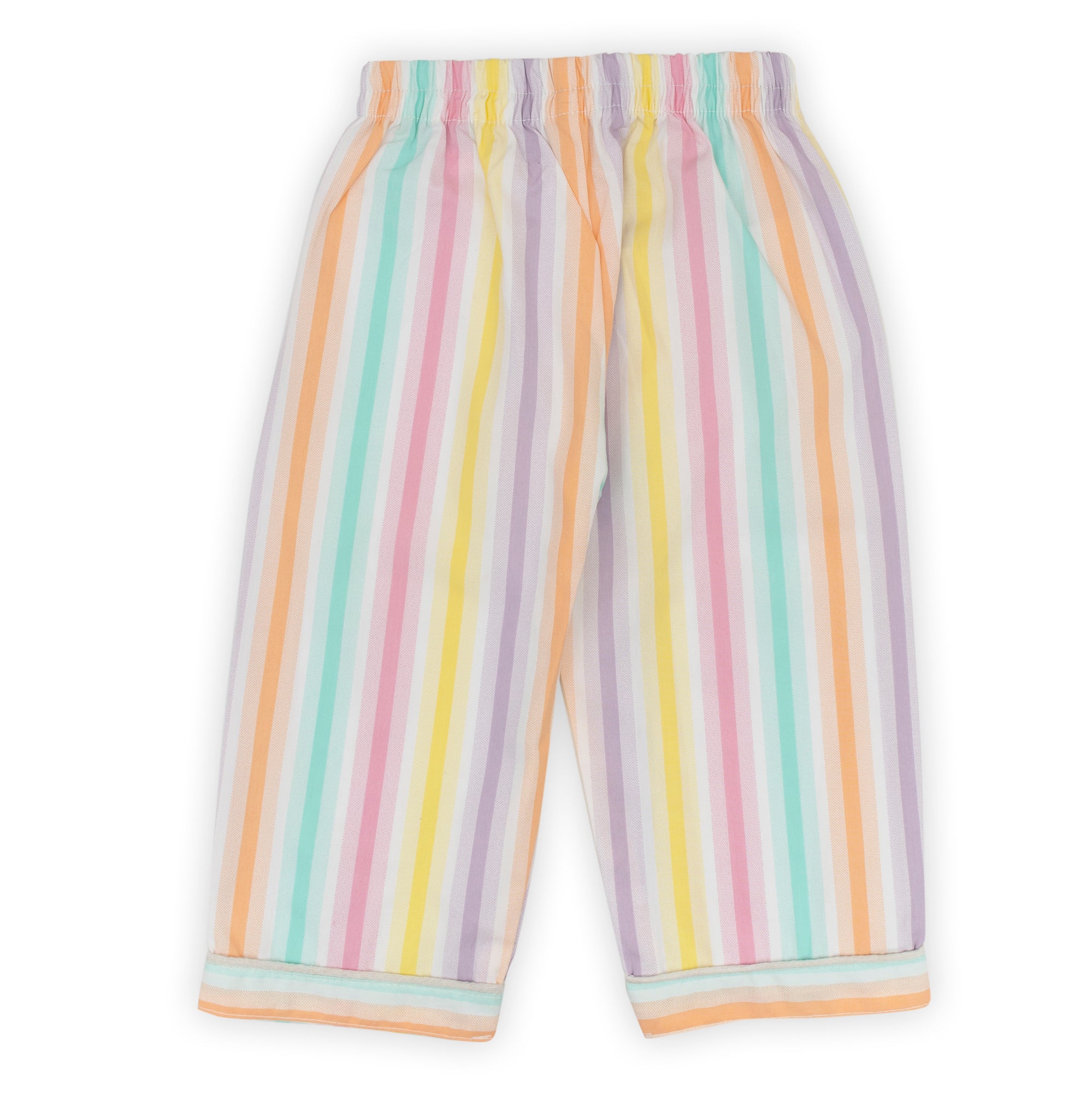 Pastel striped pants on a white background