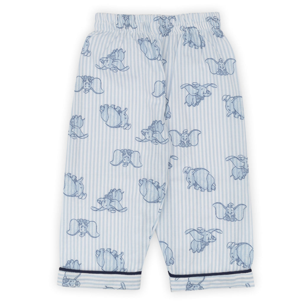Children's pajama pants with blue animal pattern on a white background