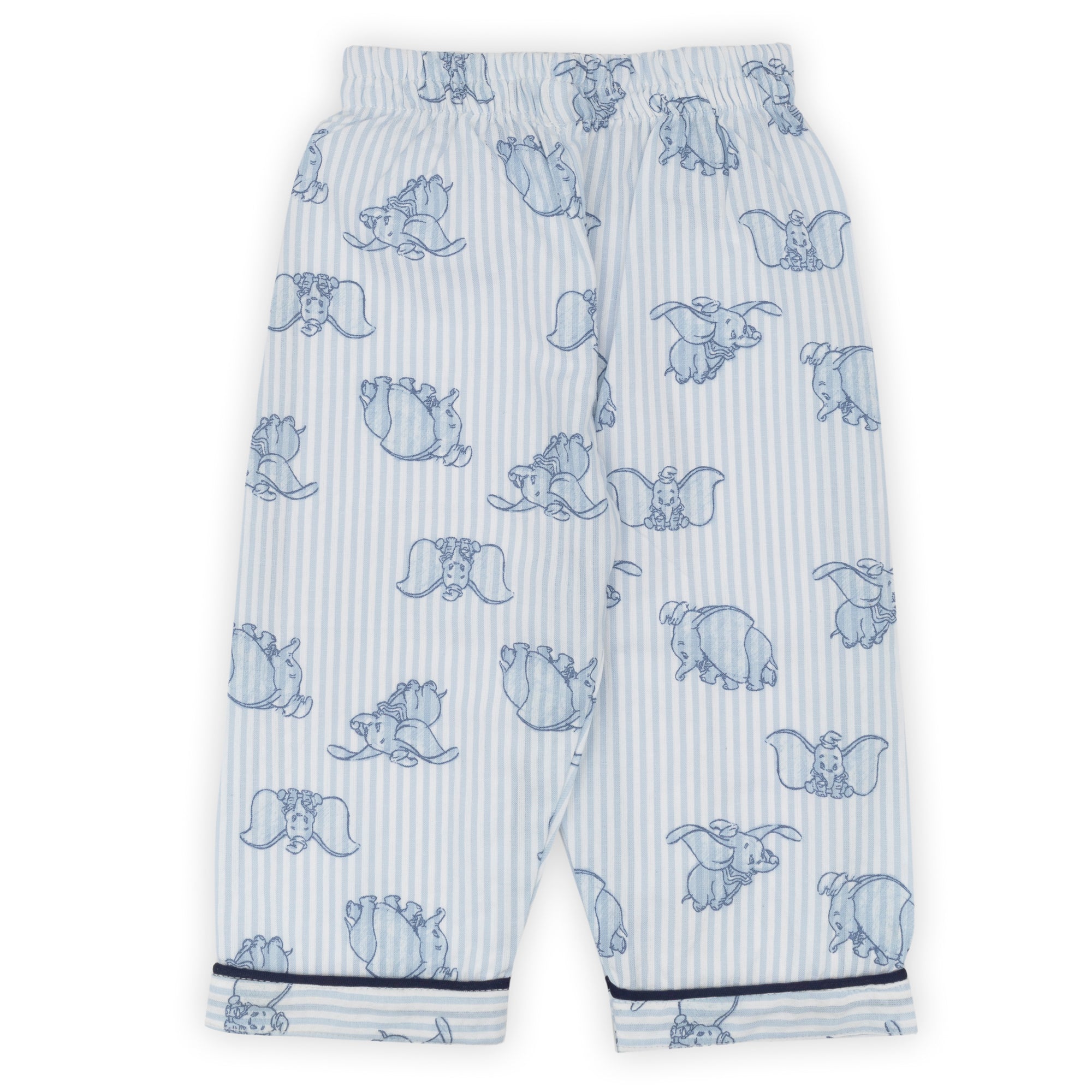 Children's pajama pants with blue animal pattern on a white background