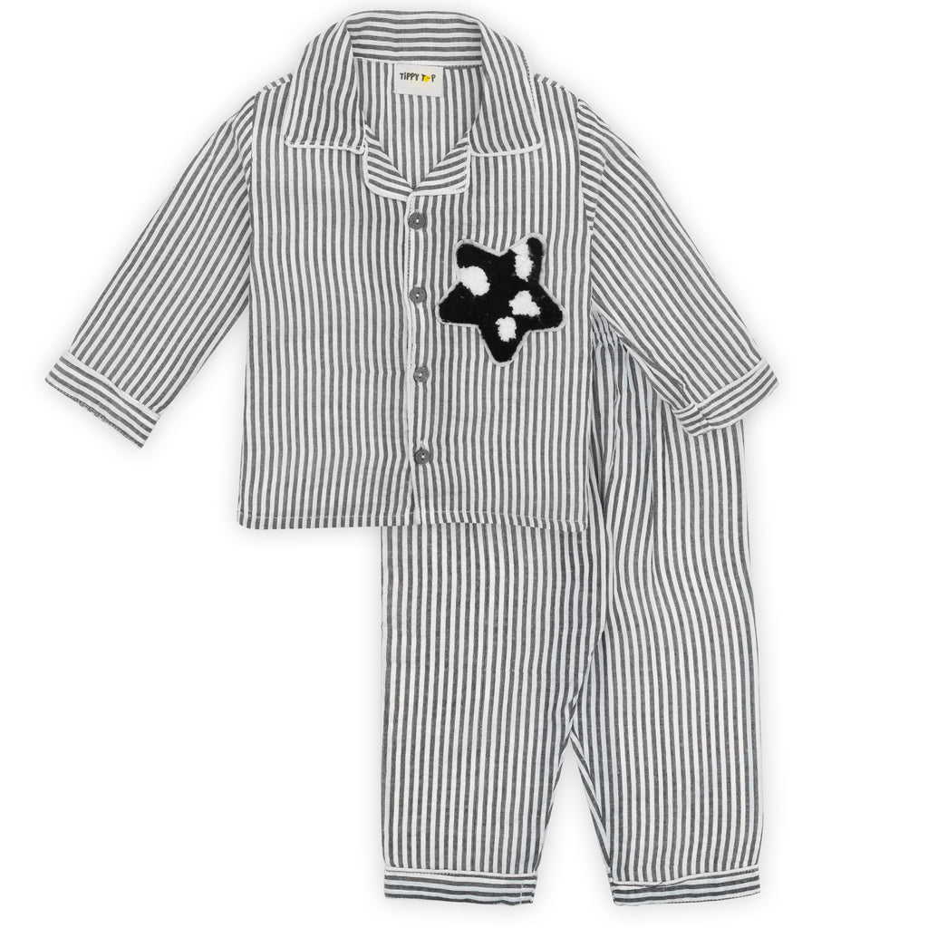 Cotton Pajama Set – Grey Striped Nightsuit