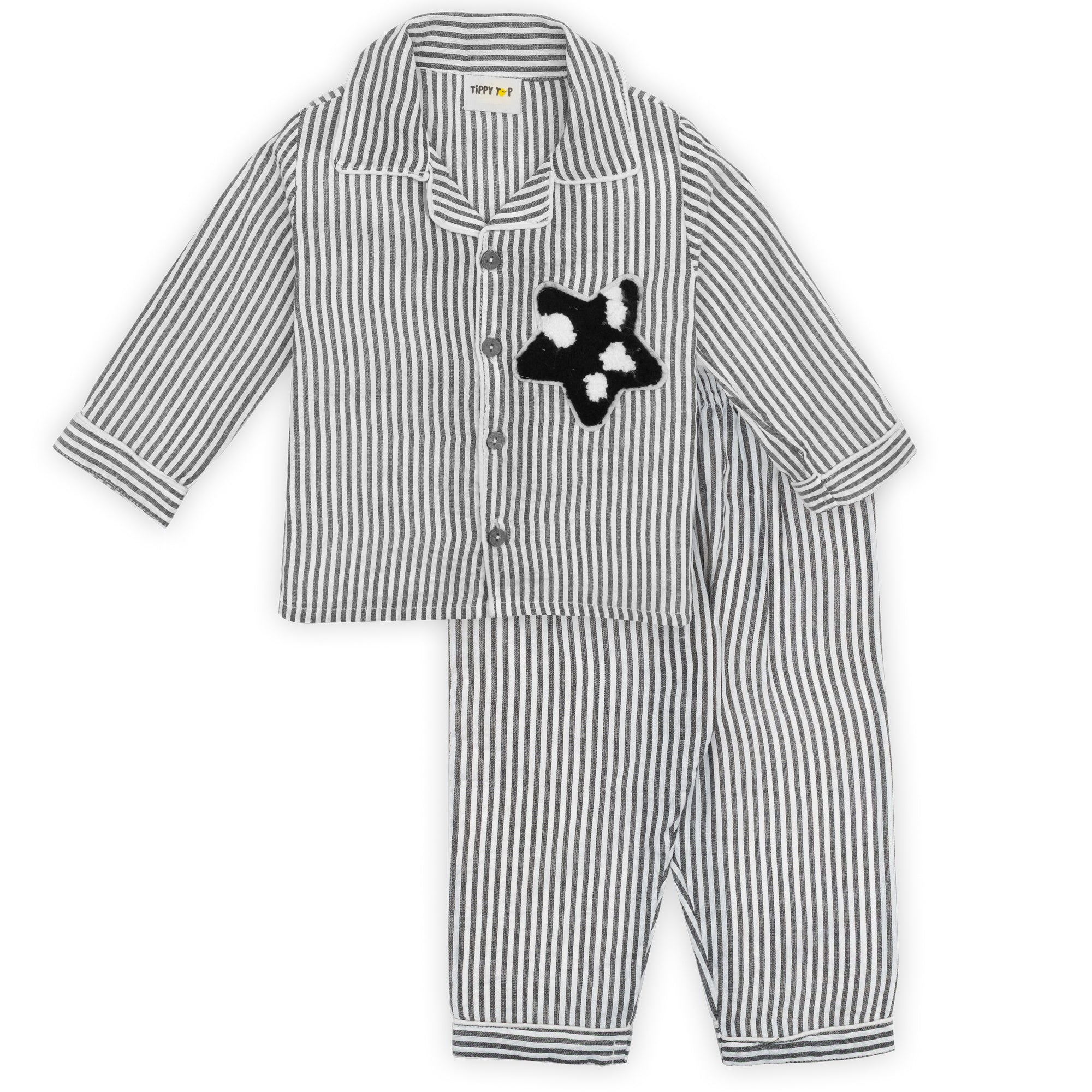 Cotton Pajama Set – Grey Striped Nightsuit