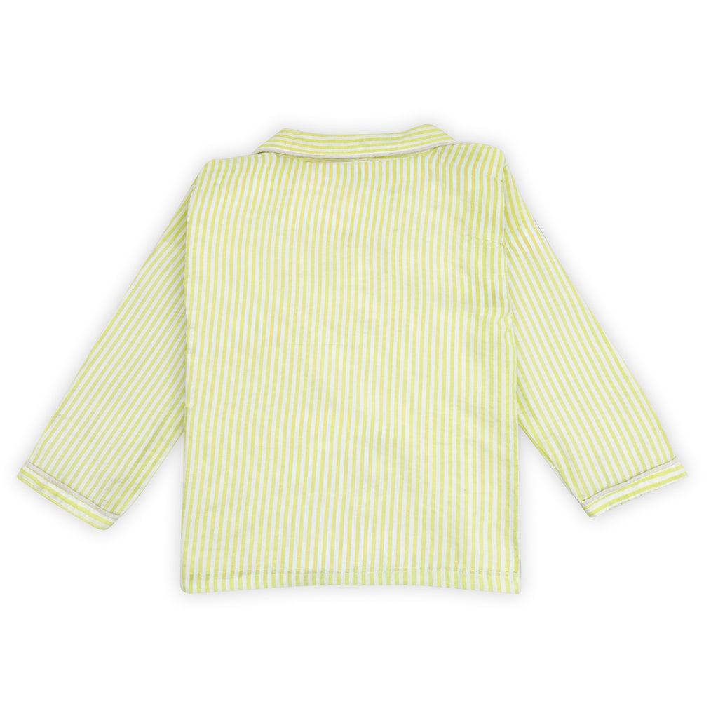 Green and white striped shirt on a white background