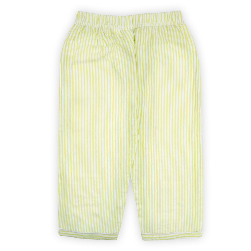 Yellow and white striped pants on a white background