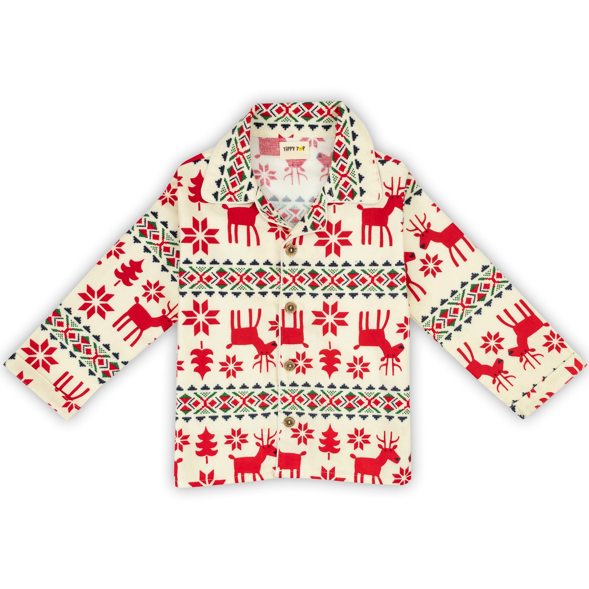Winter Pajama Set – Red & Cream Christmas Reindeer Nightsuit
