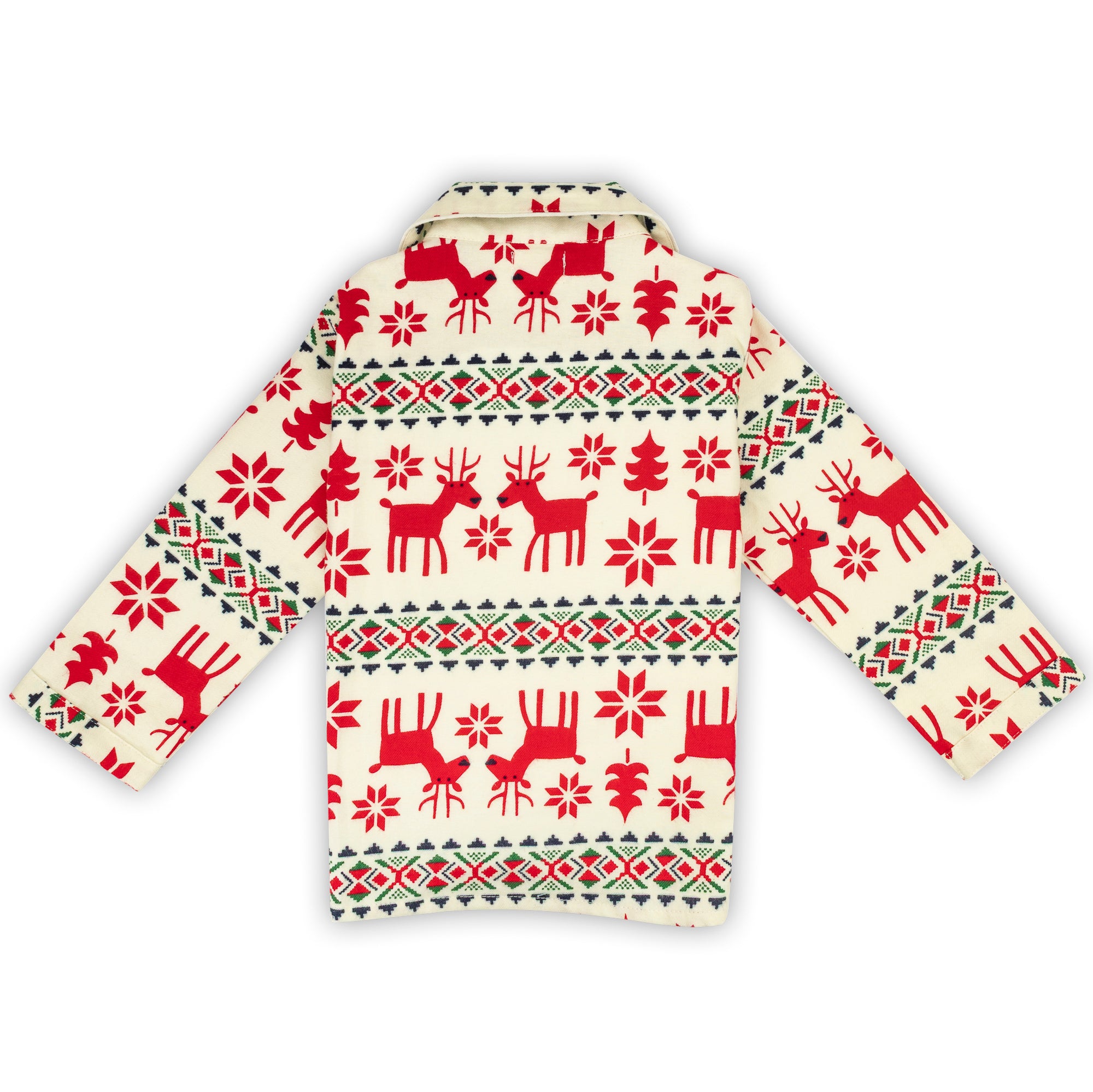Winter Pajama Set – Red & Cream Christmas Reindeer Nightsuit