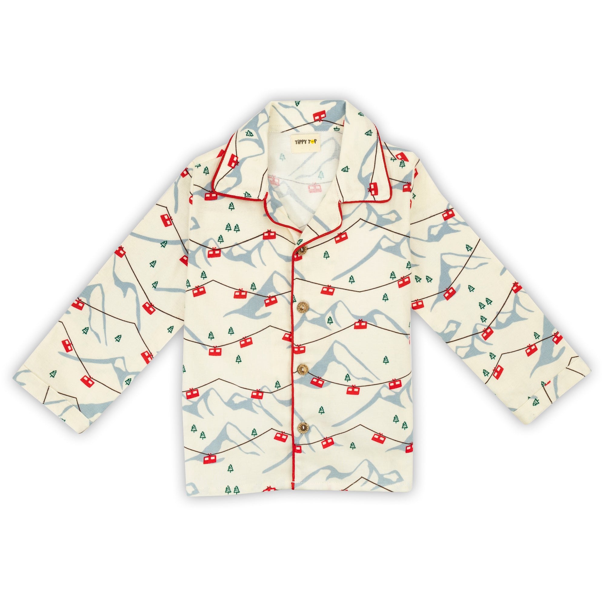 Winter Pajama Set – Cream Bird & Branch Print Nightsuit