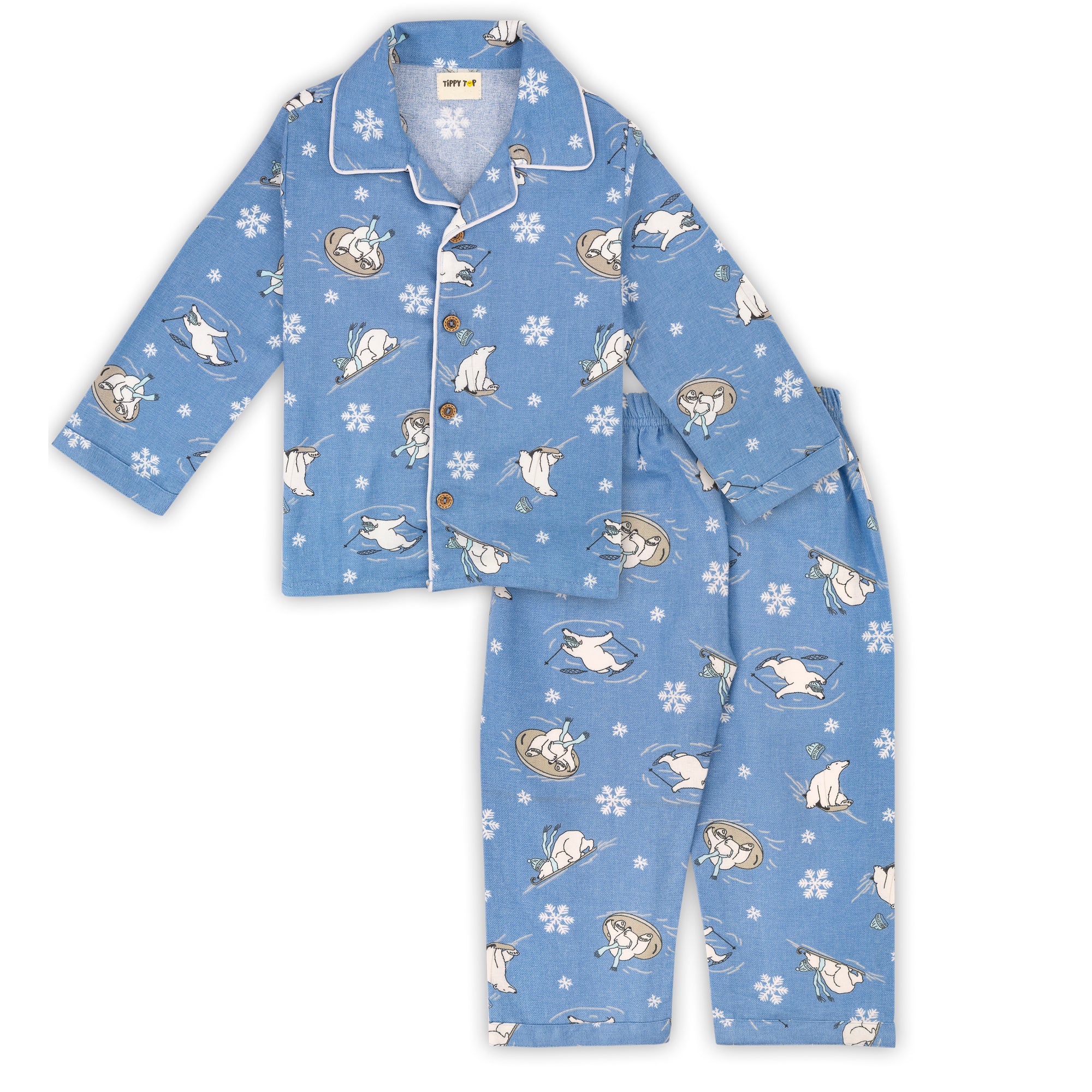 Winter Pajama Set – Blue Polar Animal Print Nightsuit