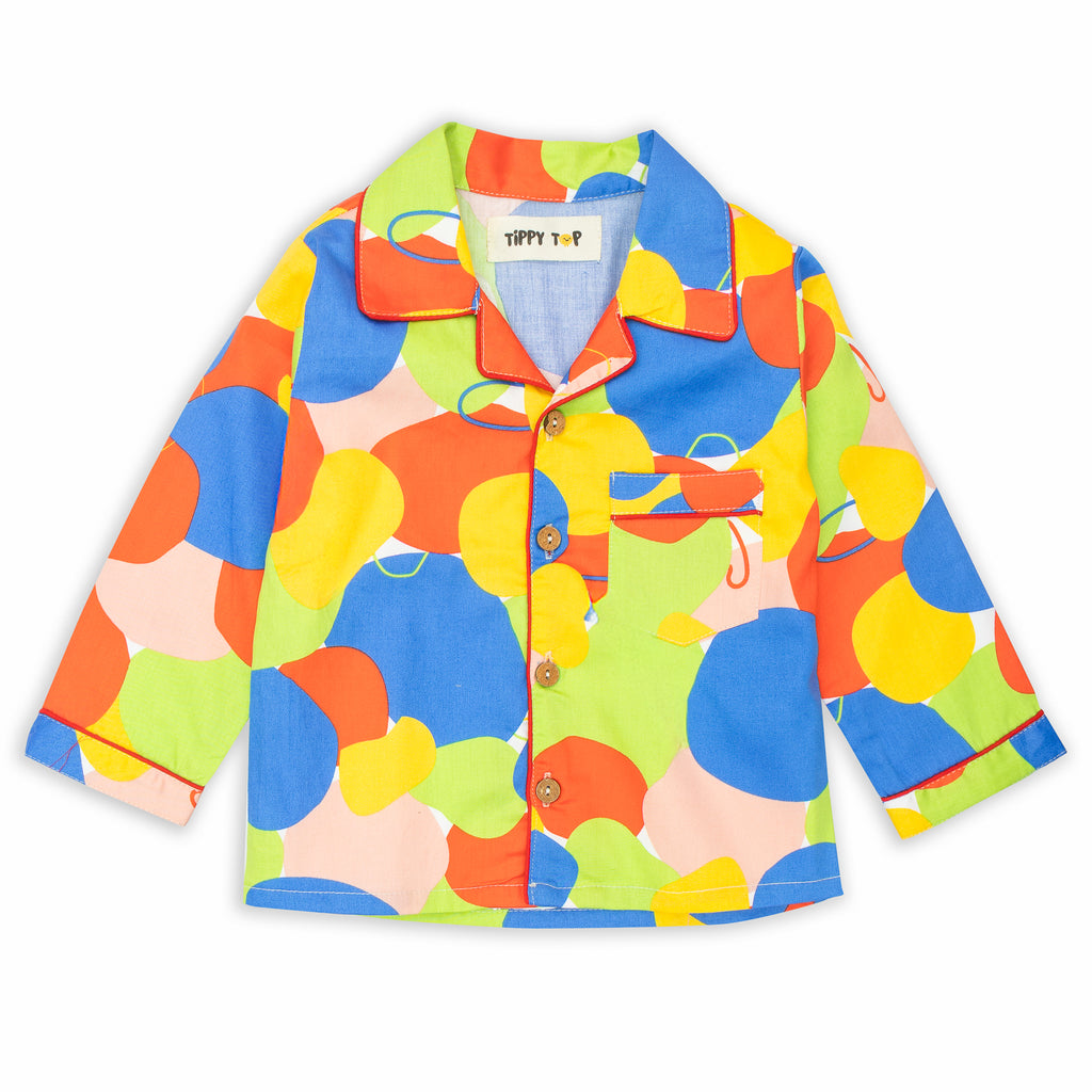 White Cotton Multicolor Circles Printed Nightsuit Set