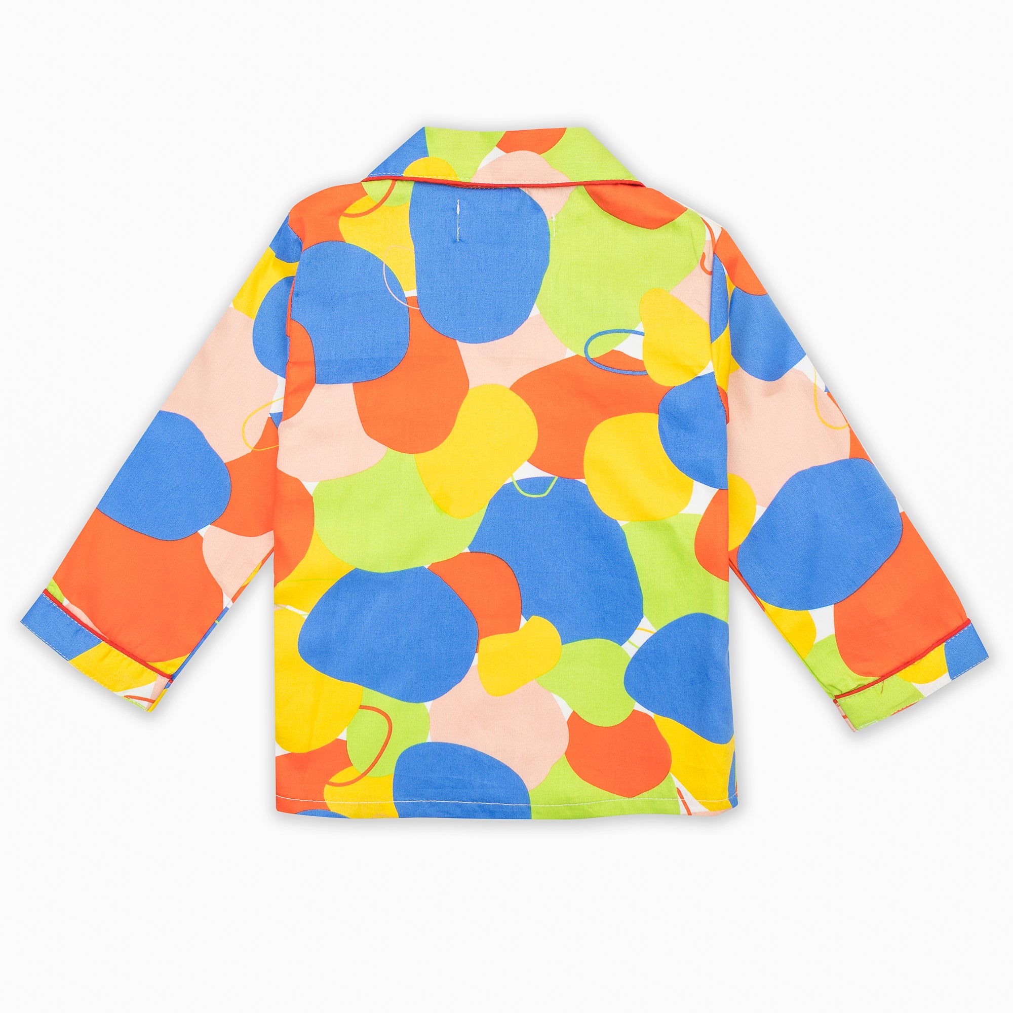 White Cotton Multicolor Circles Printed Nightsuit Set