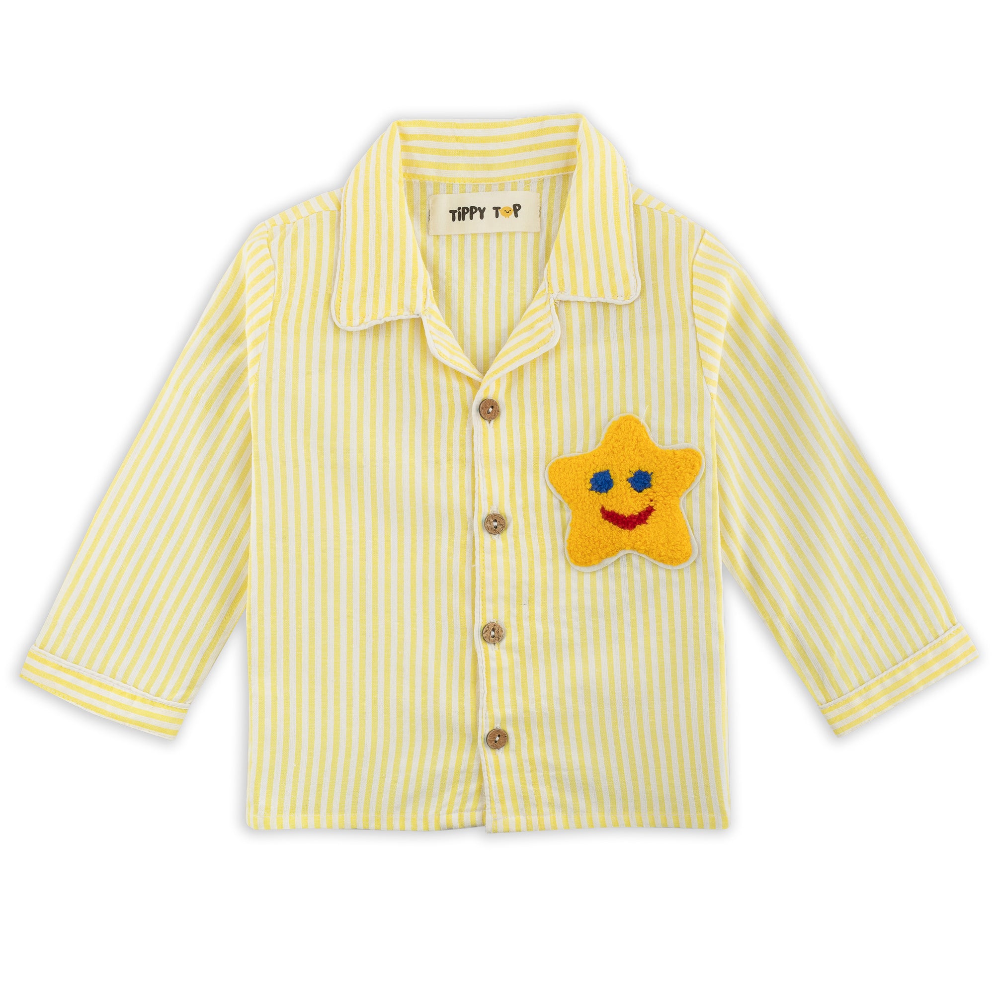 Kids Cotton Pajama Set – Striped Nightsuit with Star Patch