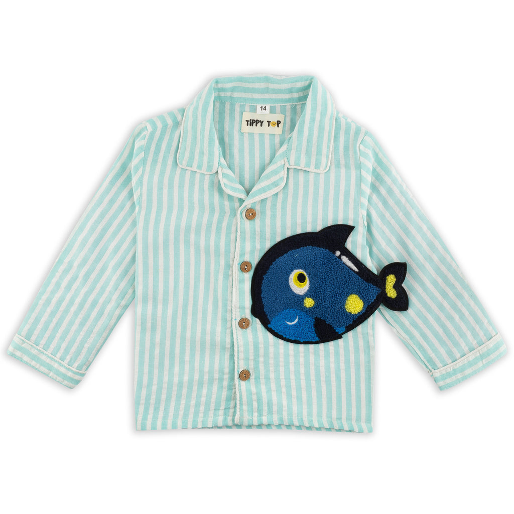 Light Blue Fish Patch Nightsuit Set