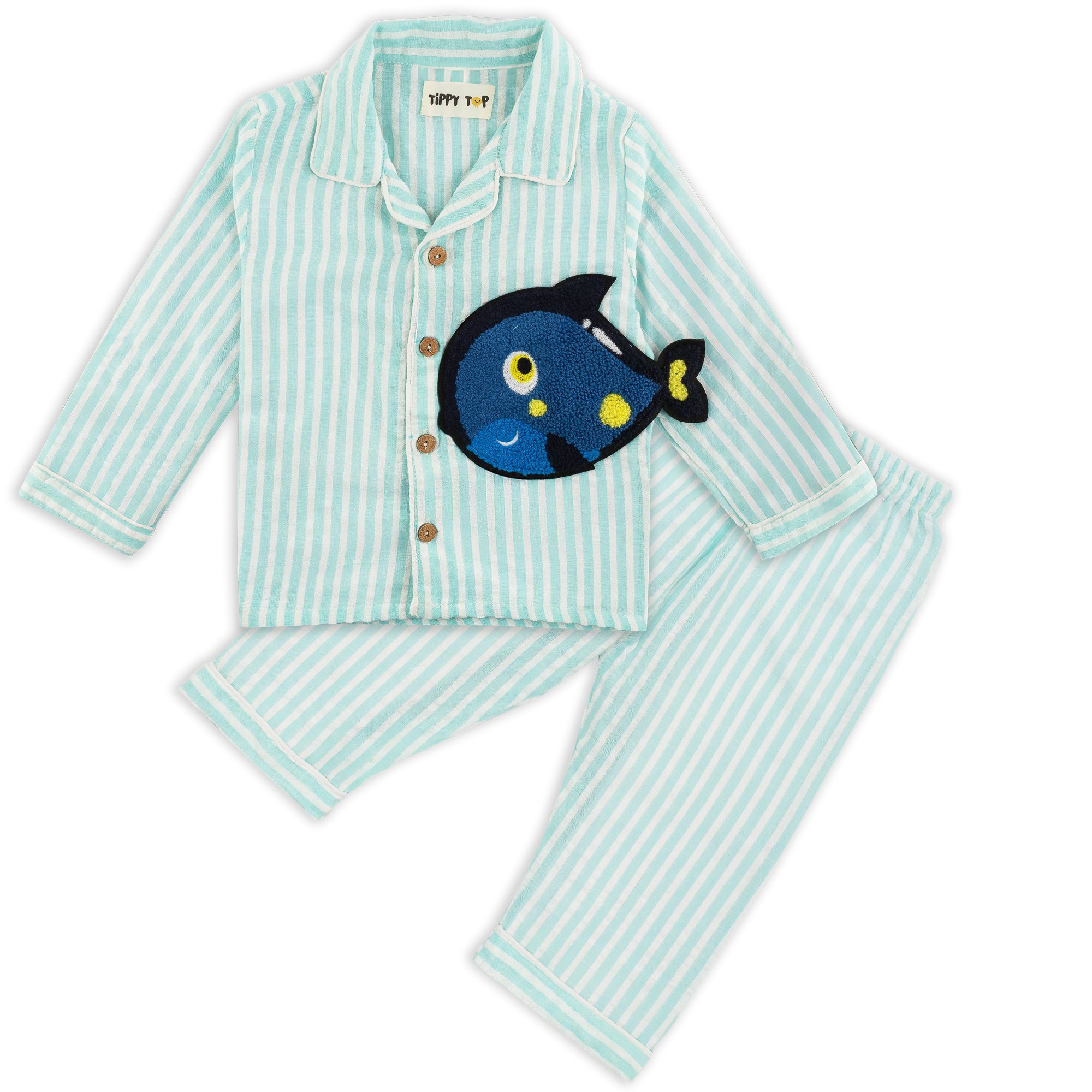 Light Blue Fish Patch Nightsuit Set