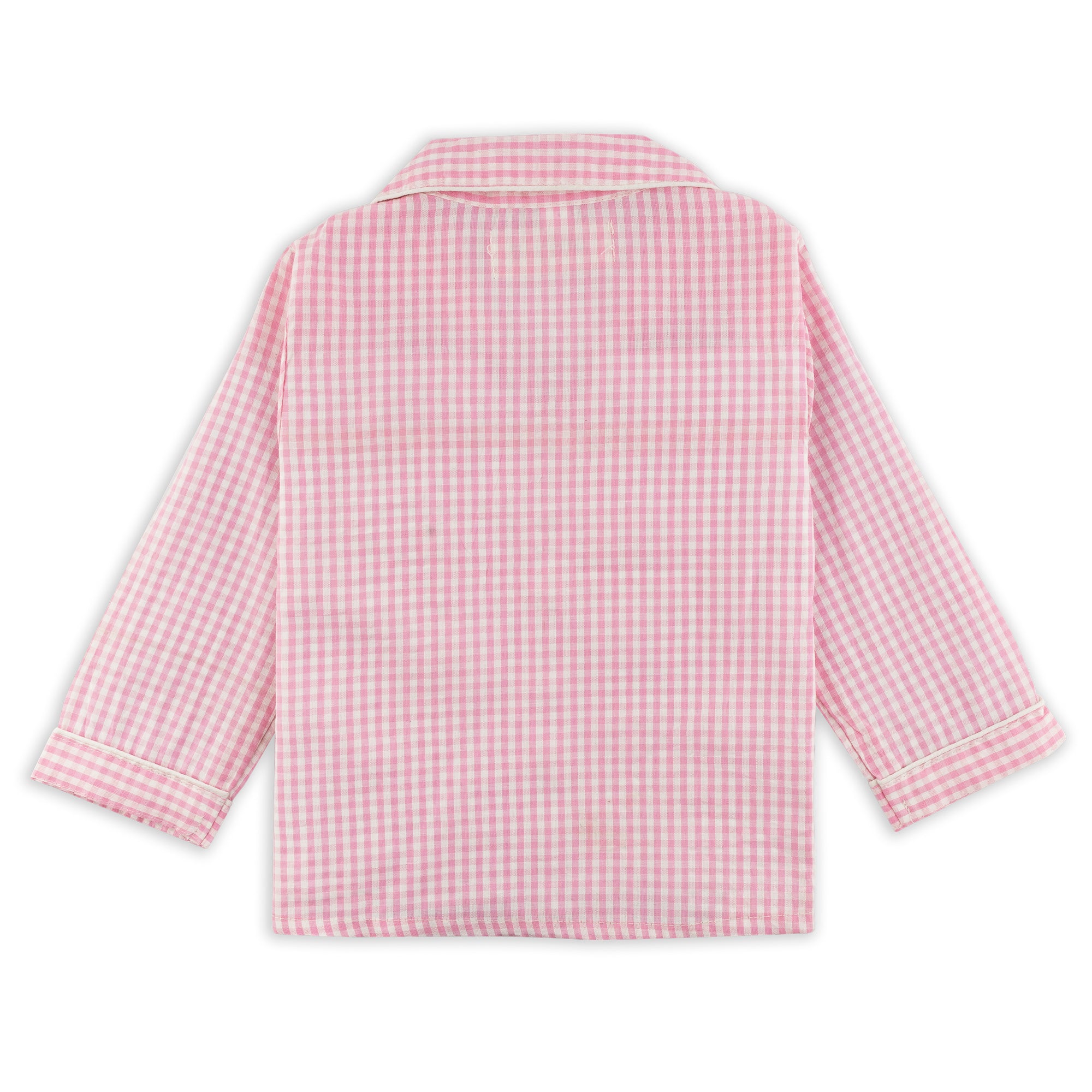 Pink Butterfly Checked Cotton PJ Set – Full‑Sleeved Nightsuit for Little Dreamers