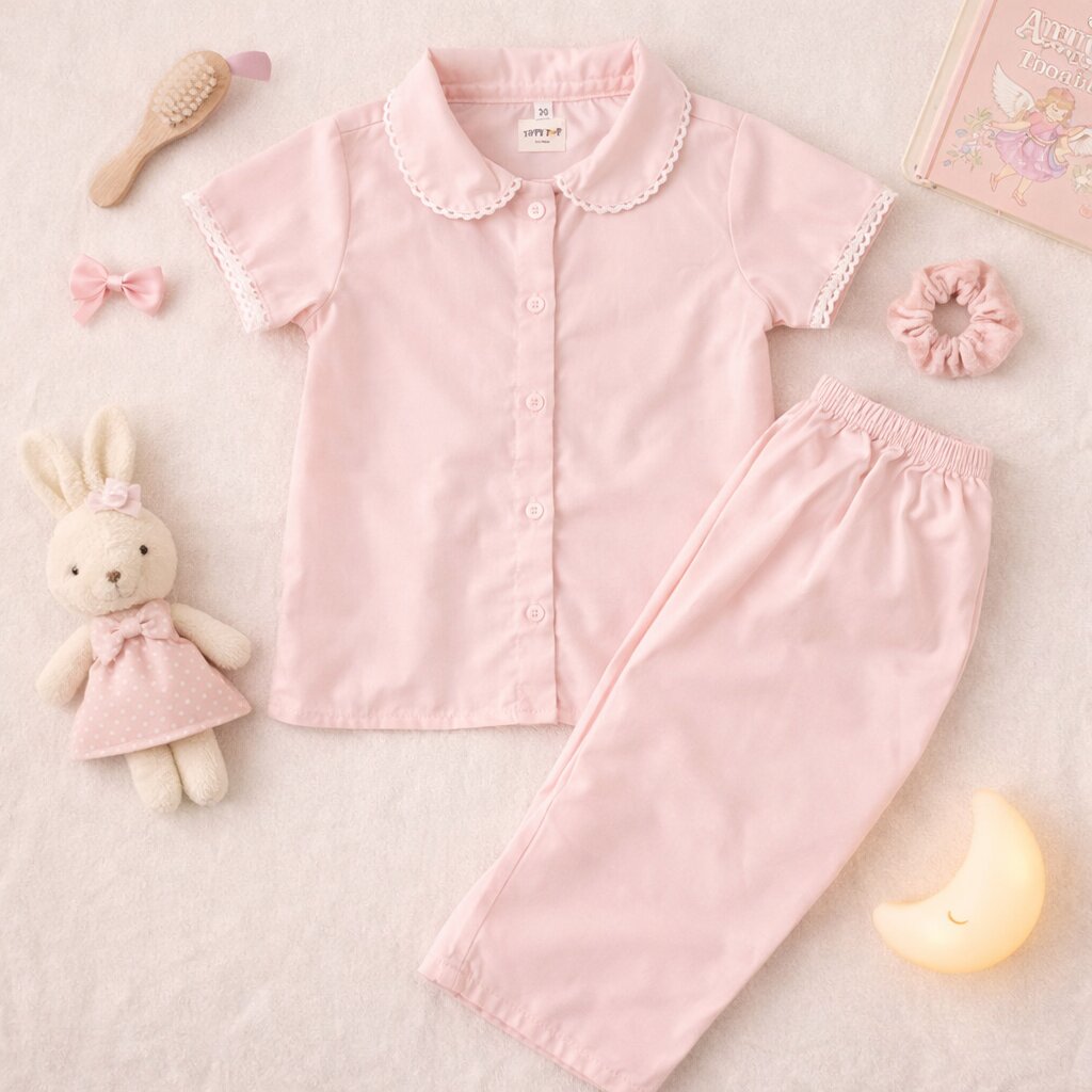 Peach Cotton Co-ord Set with Lace Collar – Shirt & Pants Daywear Outfit