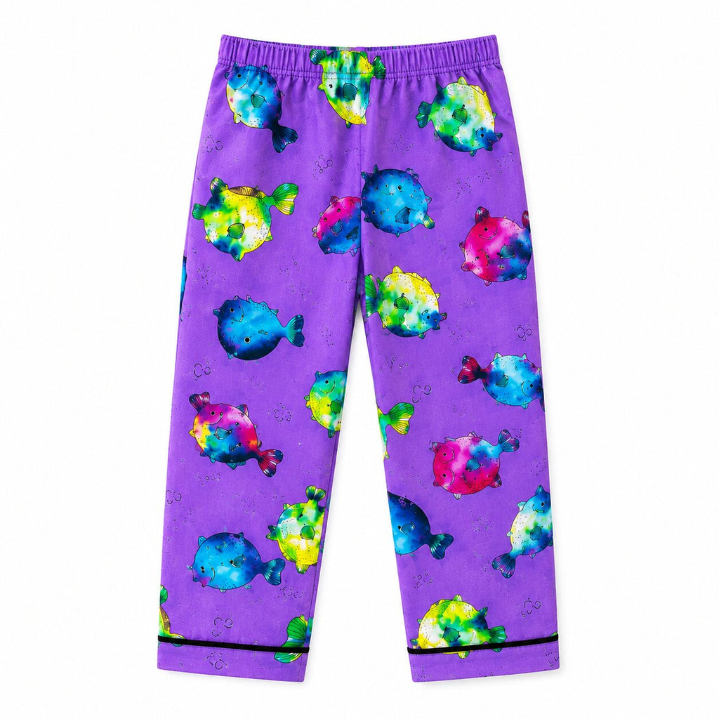 Kids Purple Cotton Puffer Fish Printed Night Suit Set | Full Sleeves |