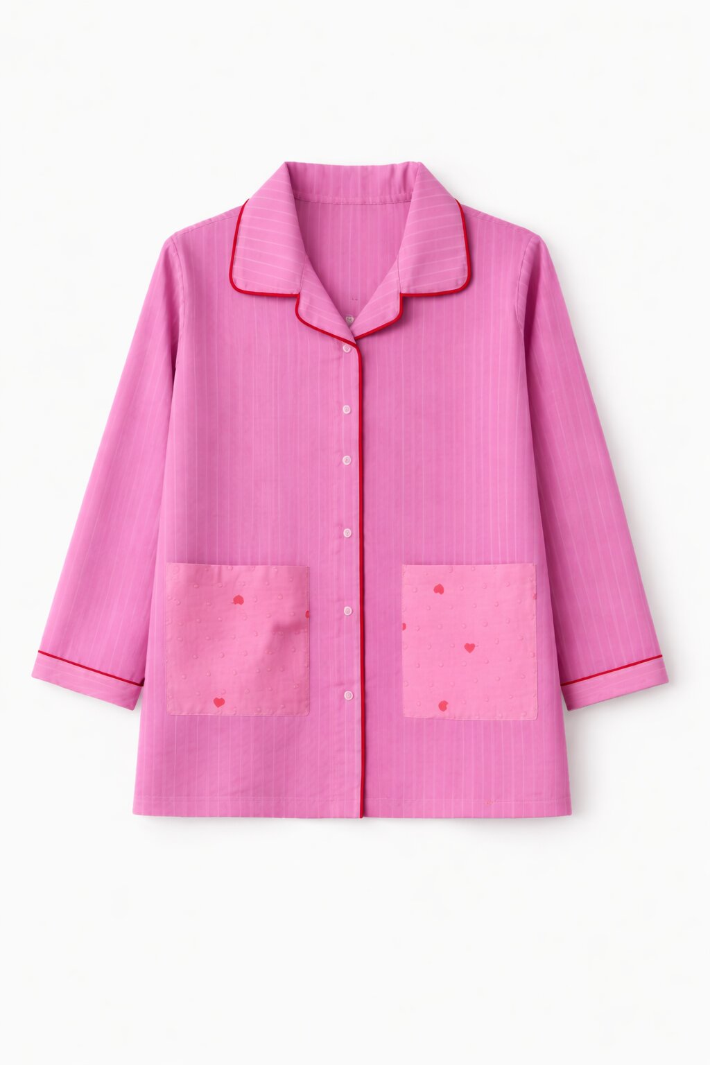 Girls pink heart pocket night suit – flat lay product view