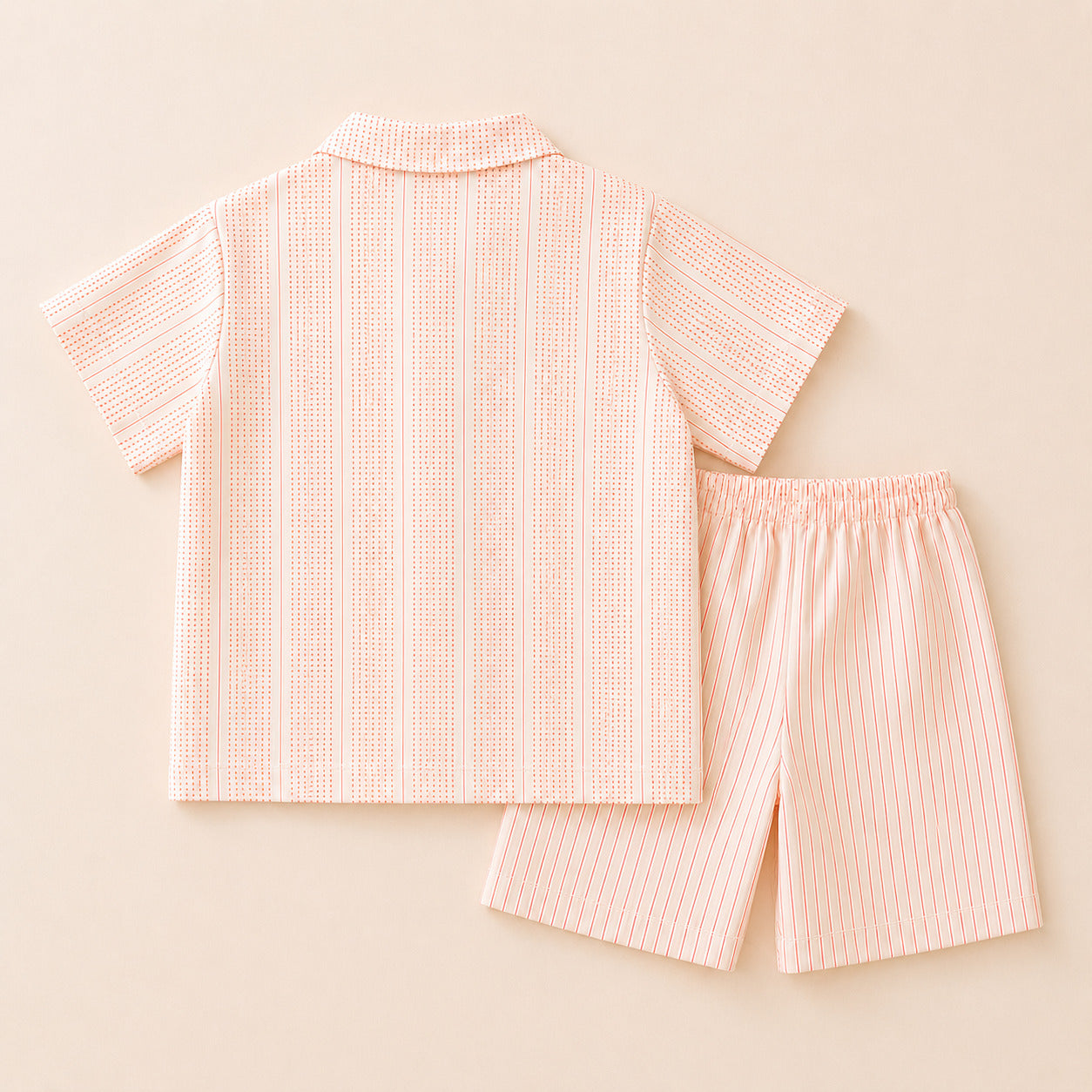 Boys Peach Striped Cotton Co-ord Set | Shirt & Shorts Summer Outfit
