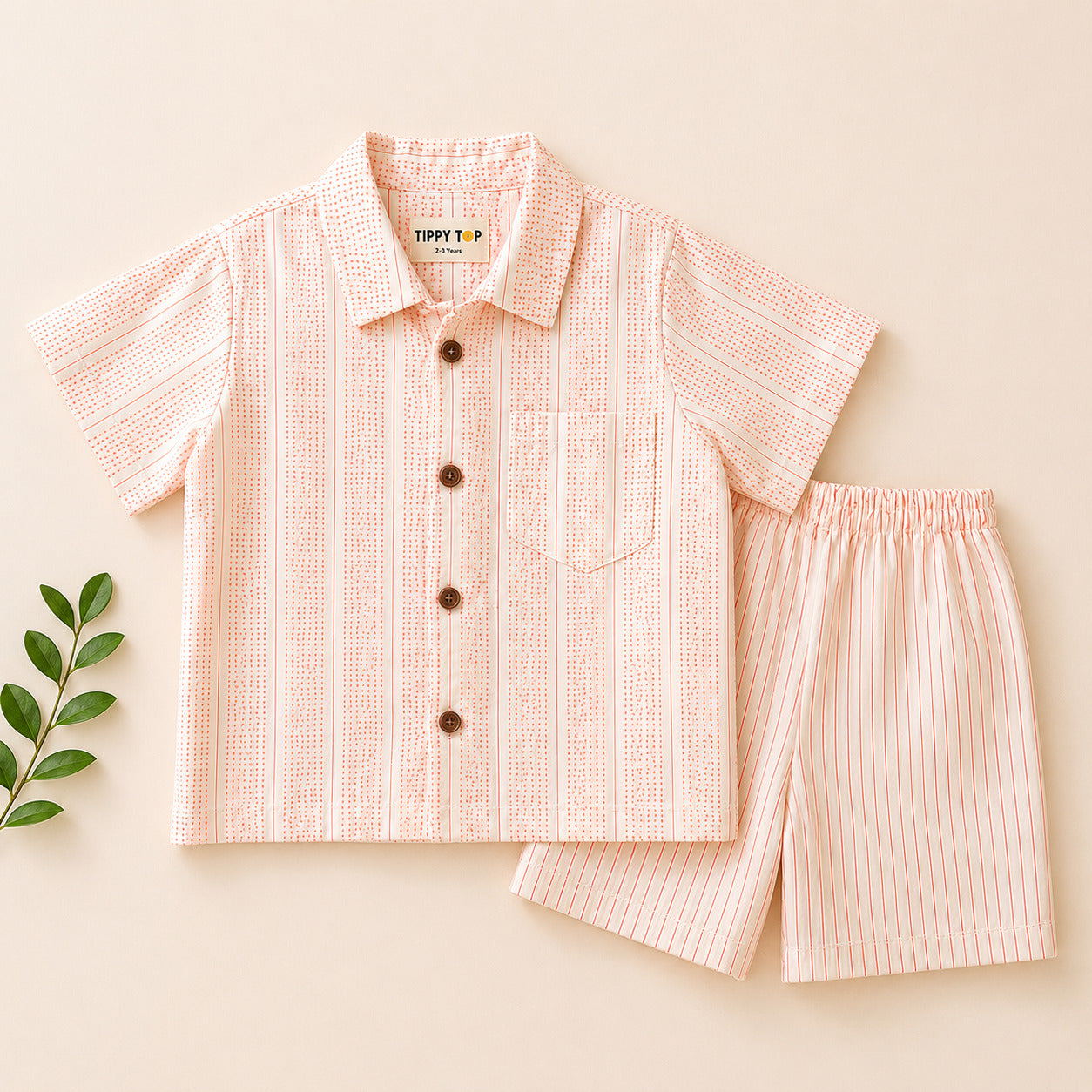 Boys Peach Striped Cotton Co-ord Set | Shirt & Shorts Summer Outfit