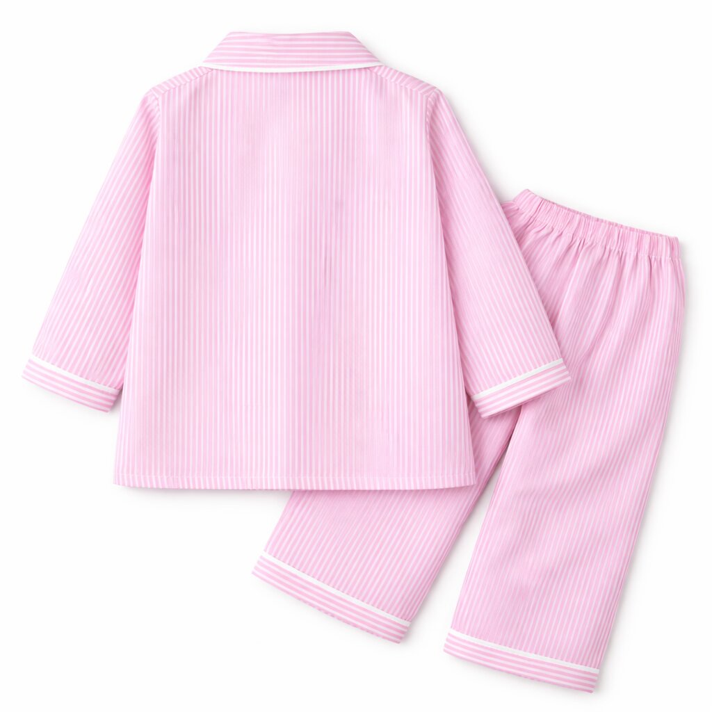 Pink Striped Cotton Night Suit with Bunny Patch for Girls