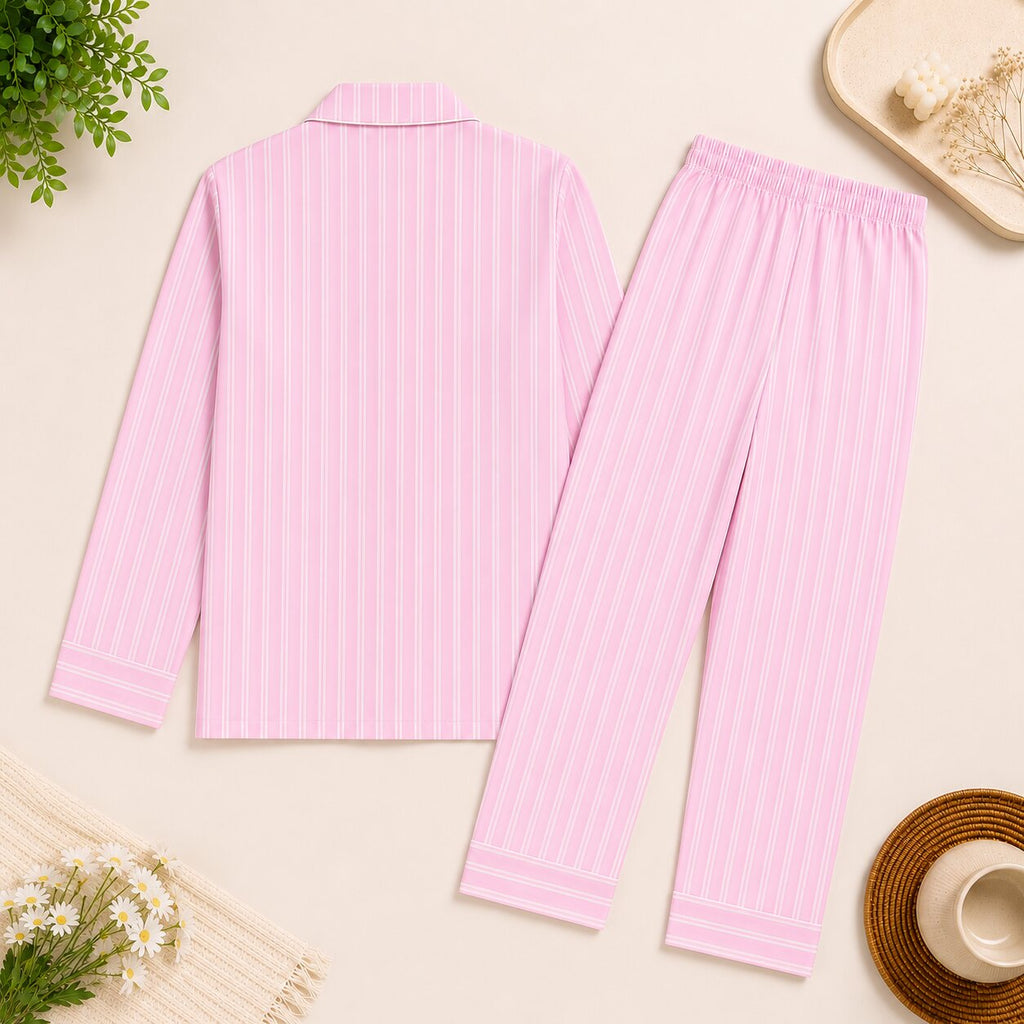 Pink Stripe Cotton Night Suit