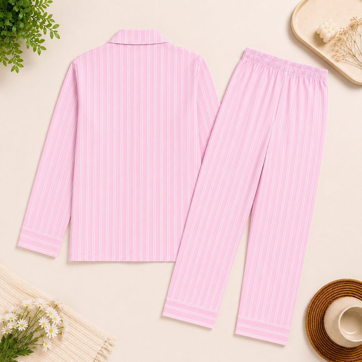Pink Stripe Cotton Night Suit