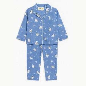 Winter Pajama Set – Blue Polar Animal Print Nightsuit