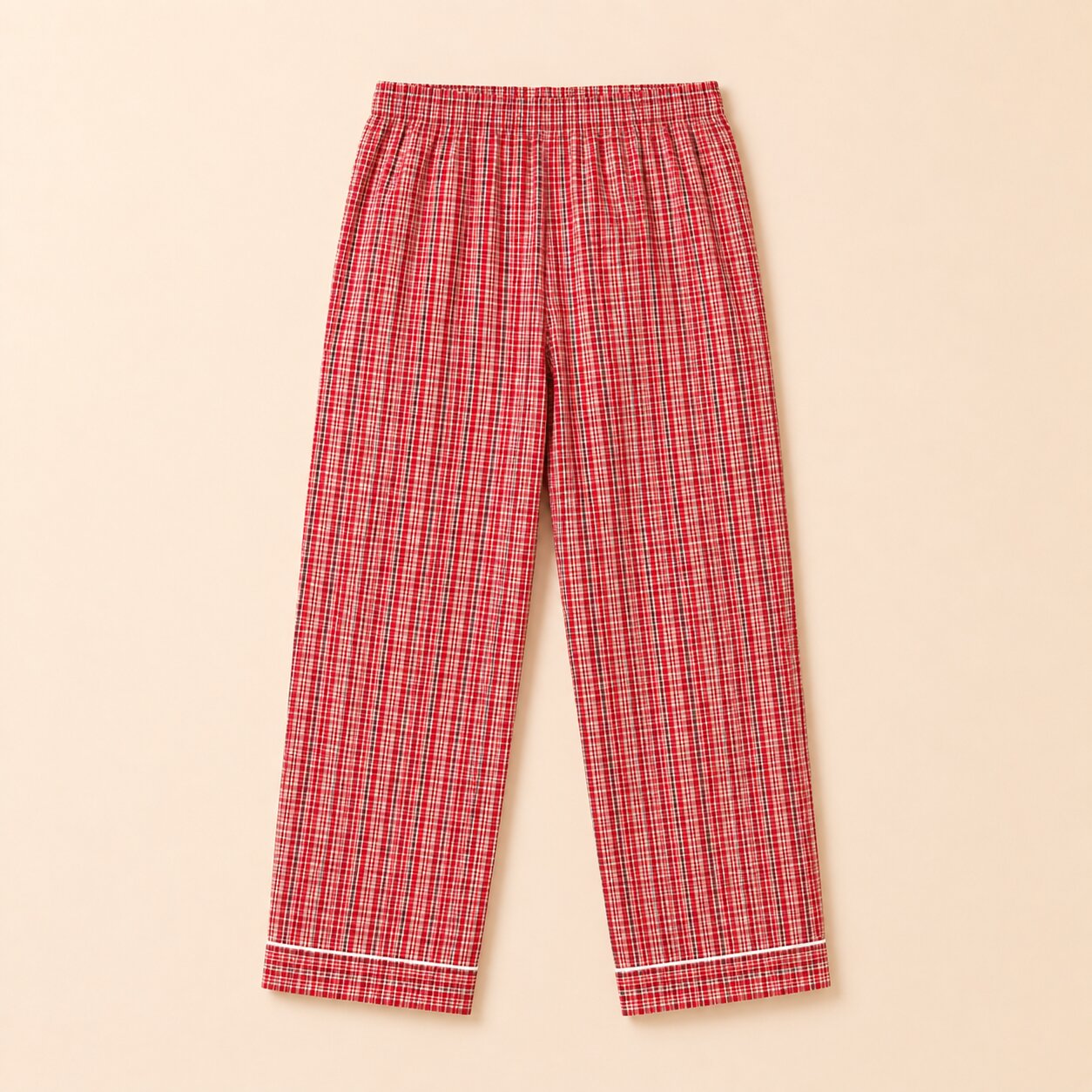 Cotton Checked Full Sleeve Night Suit Set with Button-Down Shirt & Pyjama - Red