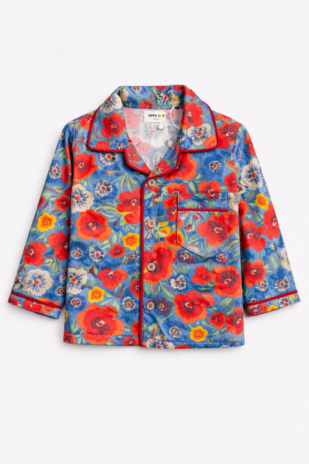 Girls blue floral night suit – back view on child