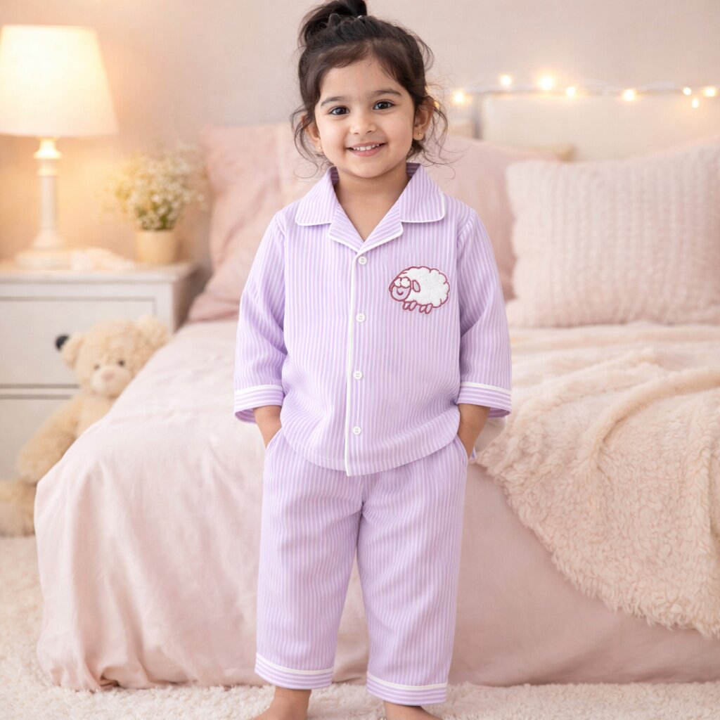 Counting Sheep Lavender Striped Night Suit