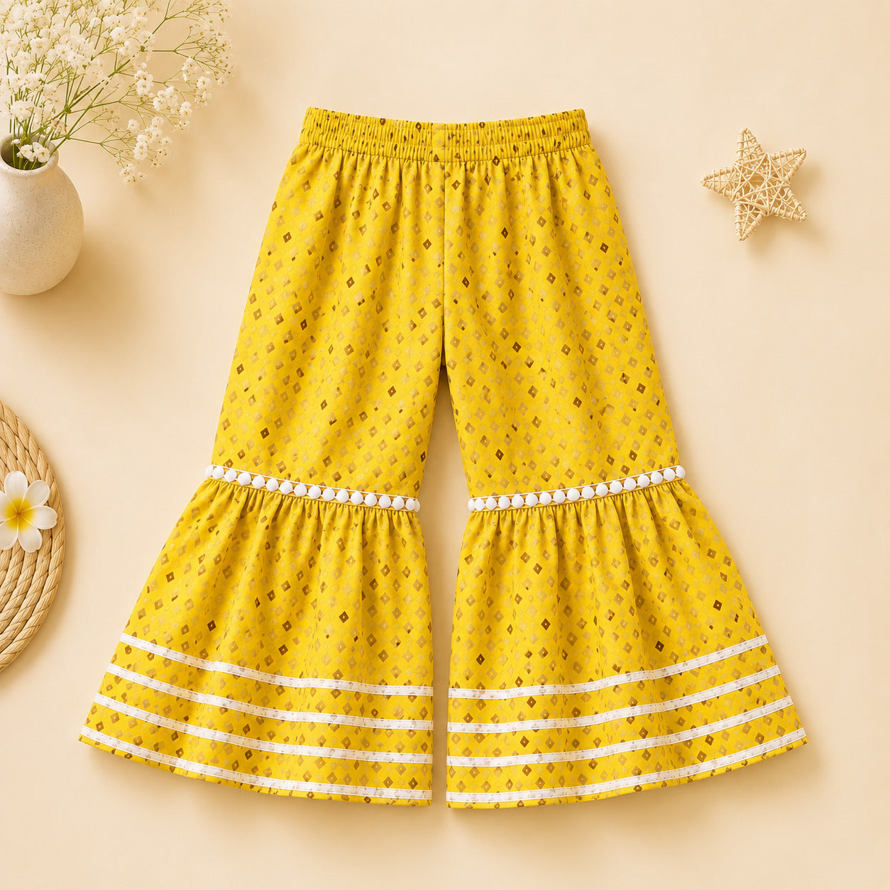 Girls Mustard Yellow Cotton Peplum Kurta with Sharara & Dupatta | Ethnic Festive Wear Set