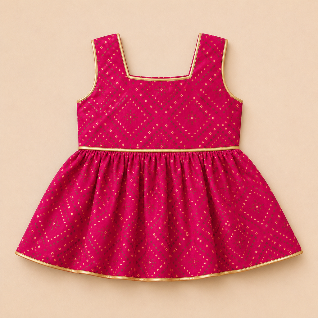 Girls Pink Cotton Bandhani Ethnic Wear Set with Dhoti Pants & Dupatta