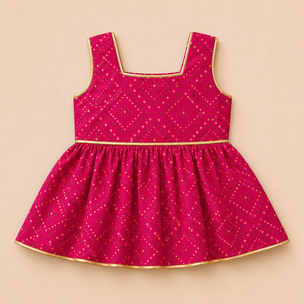 Girls Pink Cotton Bandhani Ethnic Wear Set with Dhoti Pants & Dupatta