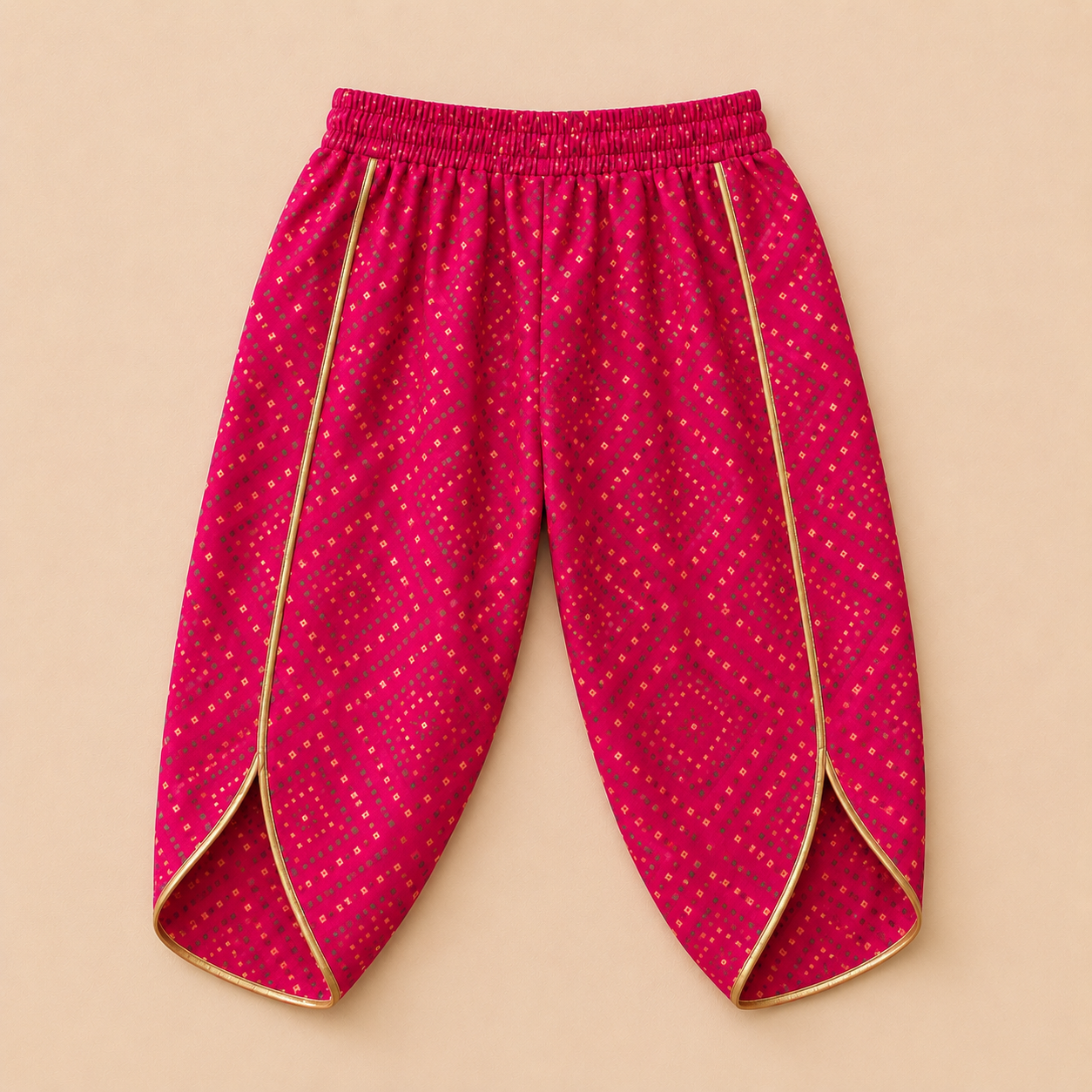 Girls Pink Cotton Bandhani Ethnic Wear Set with Dhoti Pants & Dupatta